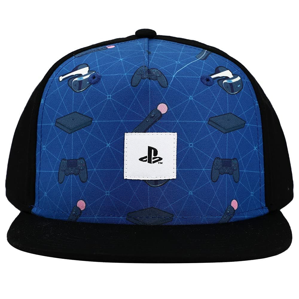 Sony PlayStation Embroidered Logo Patch Gaming Icons Youth Flat Bill Hat Multicolored