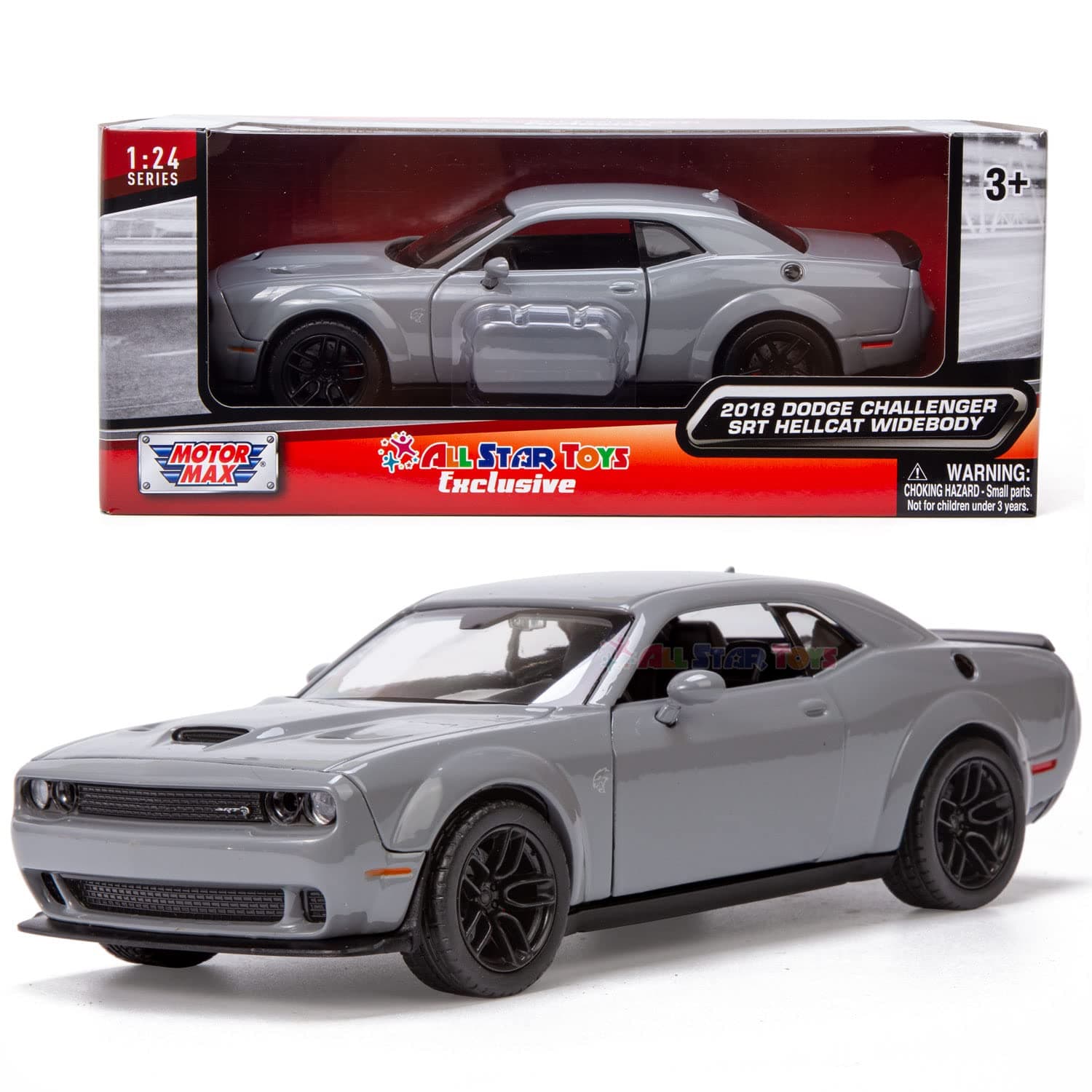 Motormax All Star Toys Exclusive 2018 Dodge Challenger SRT Hellcat Wide Body Destroyer Gray 1/24 Diecast Model Car 79350 Gray