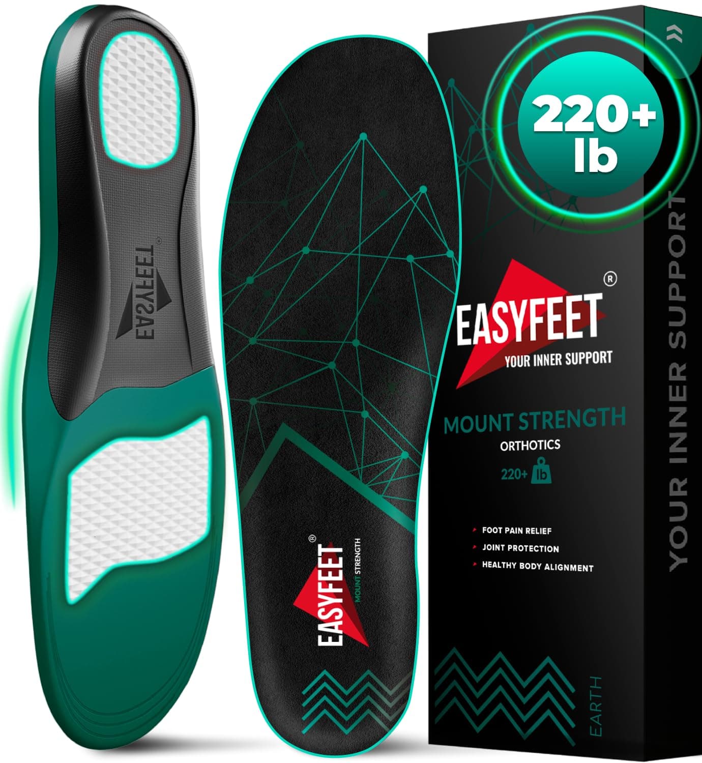 220+ lbs Plantar Fasciitis High Arch Support Insoles Men Women - Flat Feet Orthotic Inserts Standing All Day - Work Boot Shoe Insoles - Shoe Sole Flat Foot Heavy Men