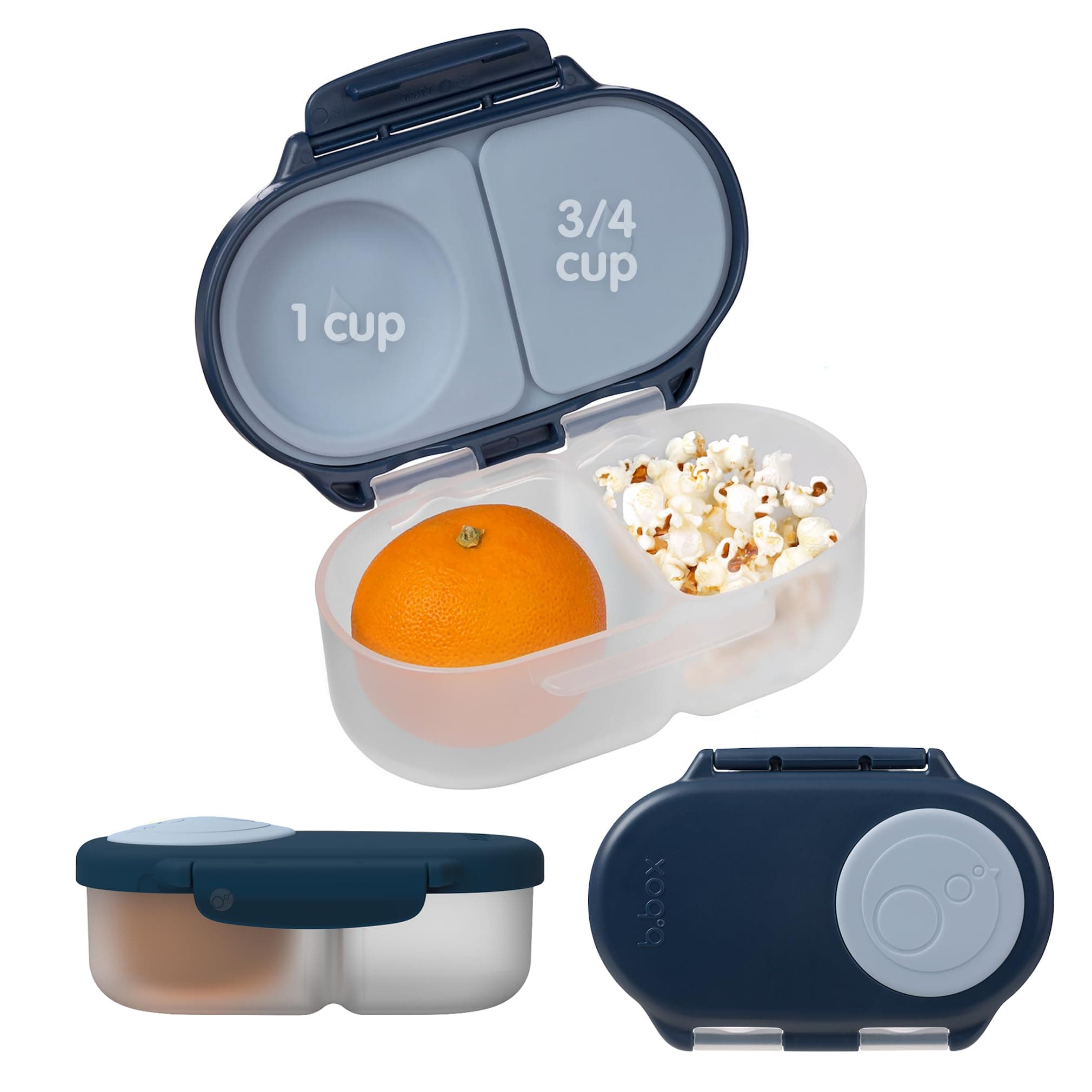 Snack Box - Leakproof Mini Bento Box for Kids & Toddlers, 2 Compartment Snack Containers for Kids, Lunch Containers, Dishwasher Safe, BPA Free, PFAS Free, Ages 4m+, 1 3/4 Cup - Midnight