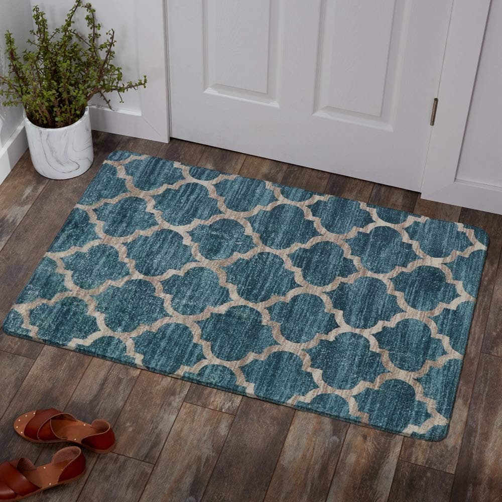 Lahome Moroccan Kitchen Rugs - 2x3 Washable Small Entryway Rug Indoor Door Mat, Non-Slip Throw Rugs Floor Bathroom Rug Door Mats for Bedroom Room Redside Laundry Room Rug Decor (2’X 3’, Blue)