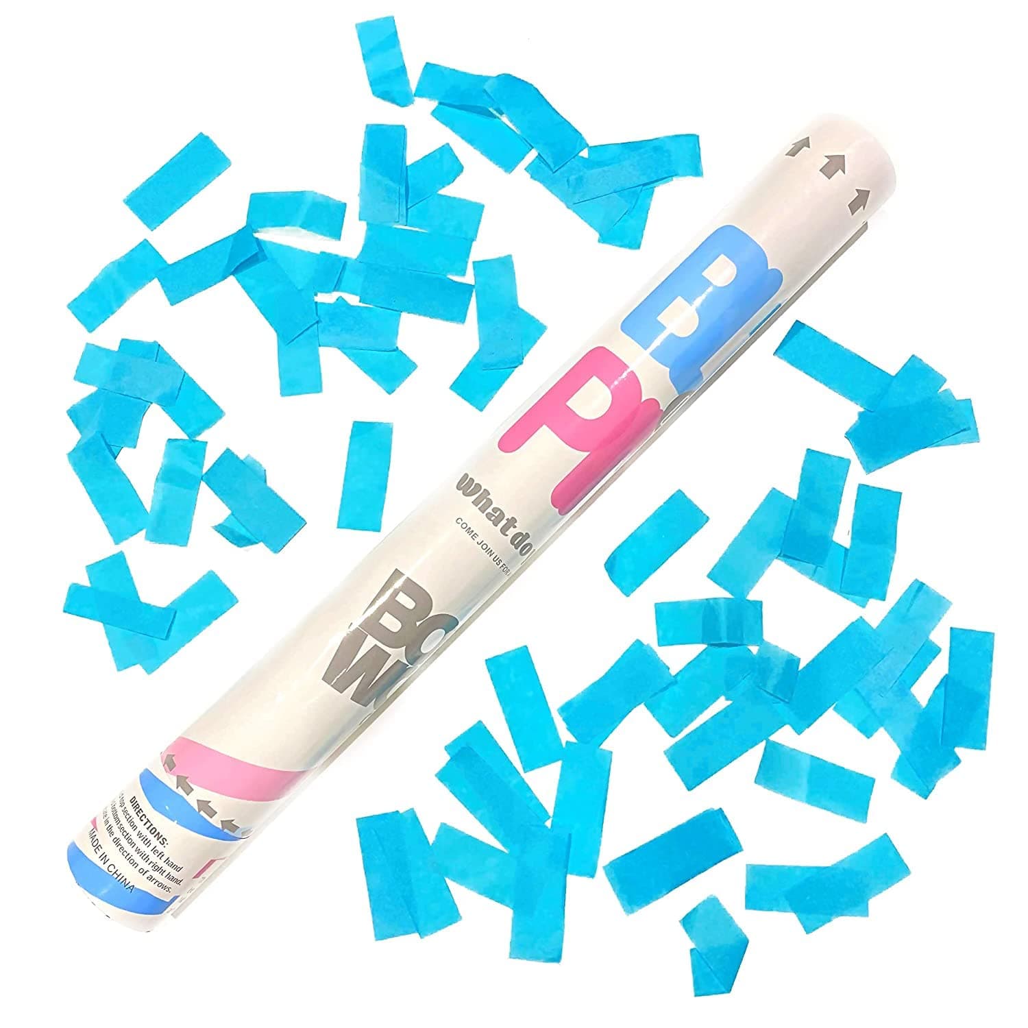 Boomwow Gender Reveal Confetti Twist & Shoot Popper for the perfect surprise party, Compressed Air, 100% Safe (60 cm, Pack of 6, Blue Paper)