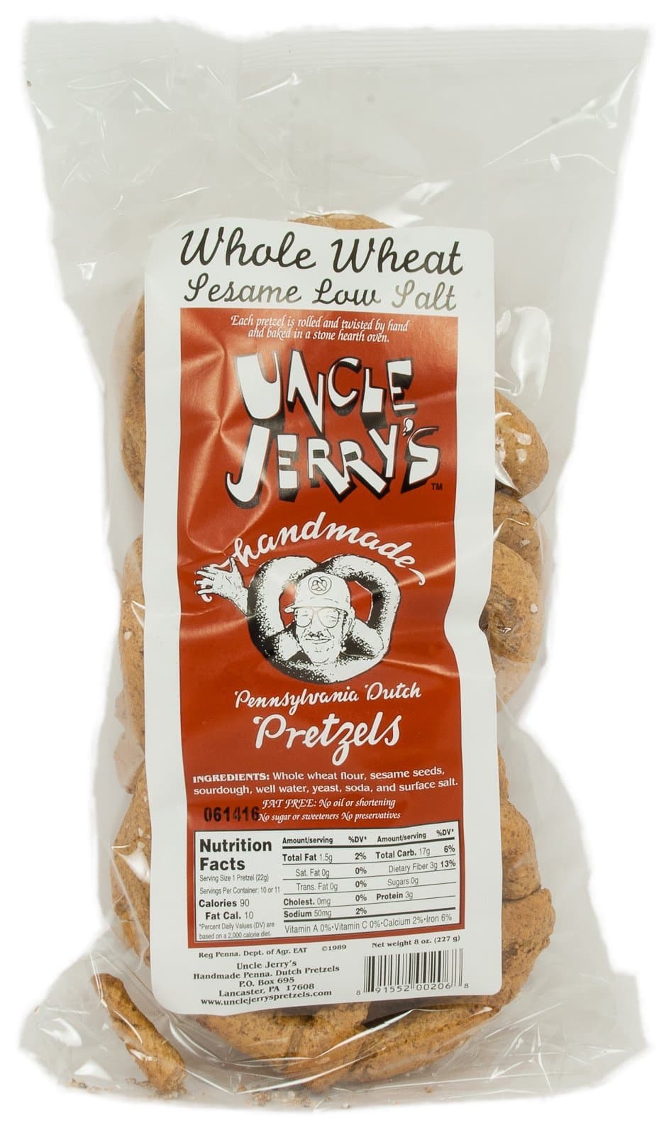Uncle Jerrys Whole Wheat Sesame Low Salt Pretzels, 8 Oz. (Pack of 4)