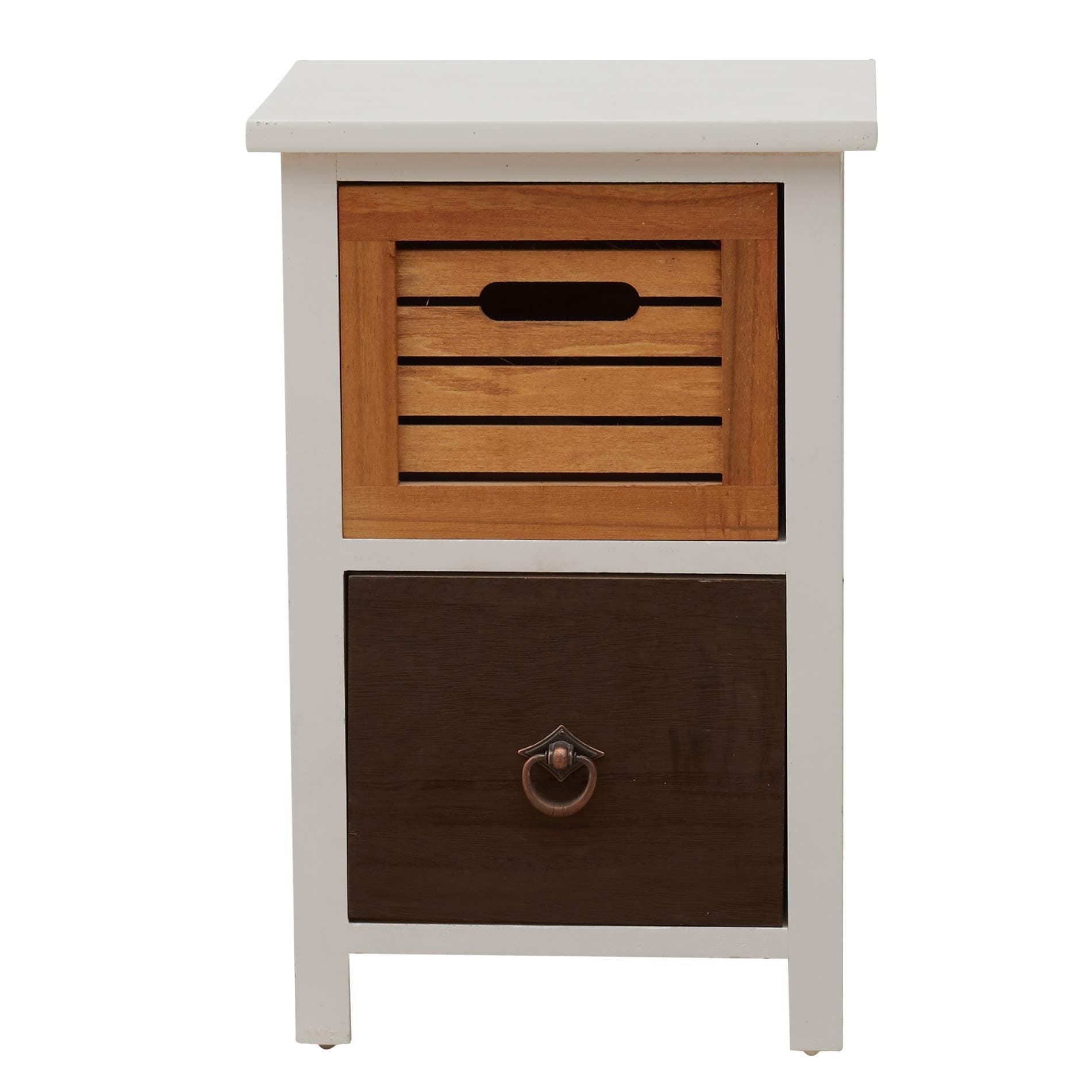 White REBECCA URBAN bedside column cabinet with 2 drawers in different colours, brown coloured pale old shabby chic vintage style (Cod. RE4314) by Rebecca srl