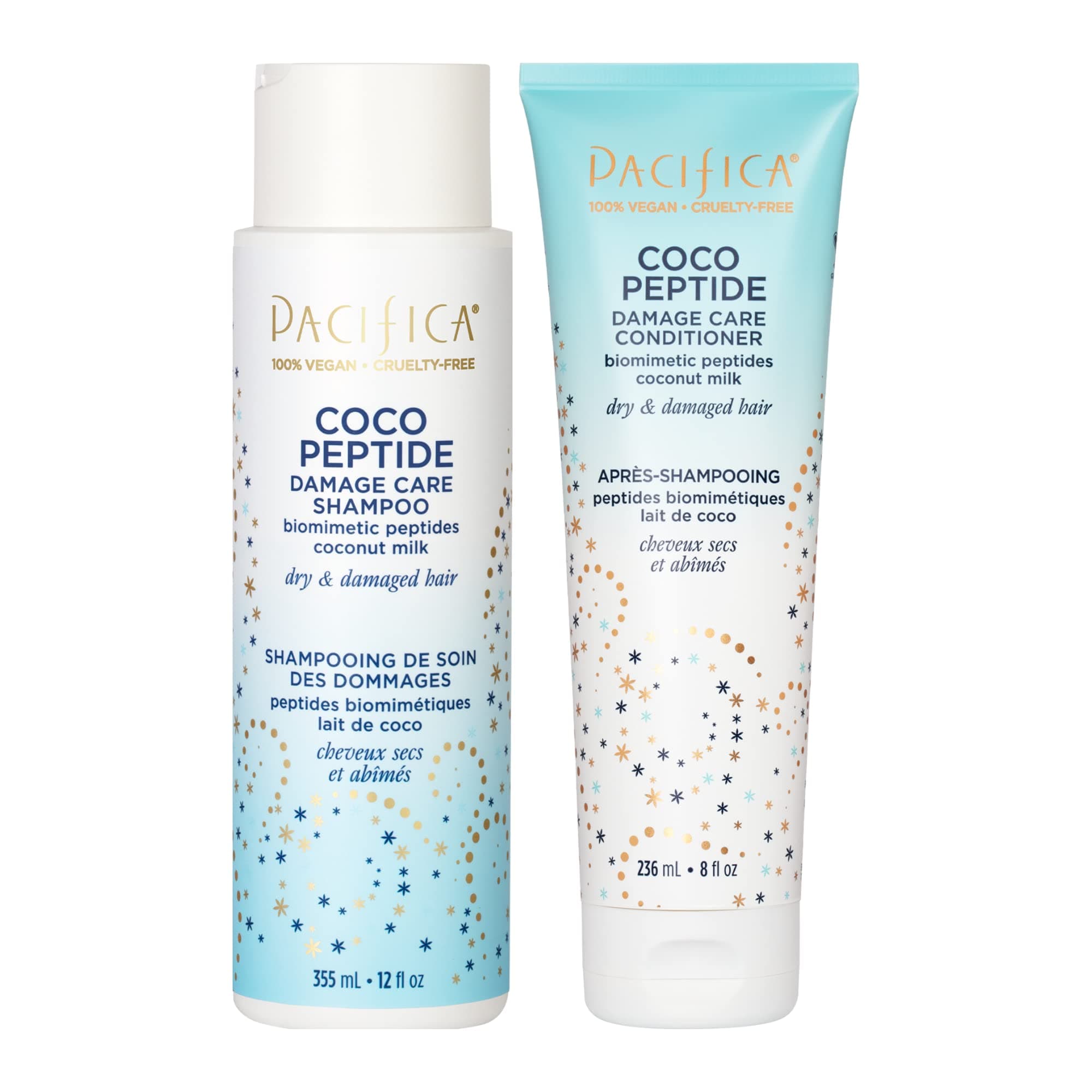 Coco Peptide Damage Care Shampoo & Conditioner Set – Repairing Hair Care for Dry Damaged Hair Vegan Collagen & Peptides for Split Ends & Breakage Sulfate Free Clean Vegan Dermatologist Tested