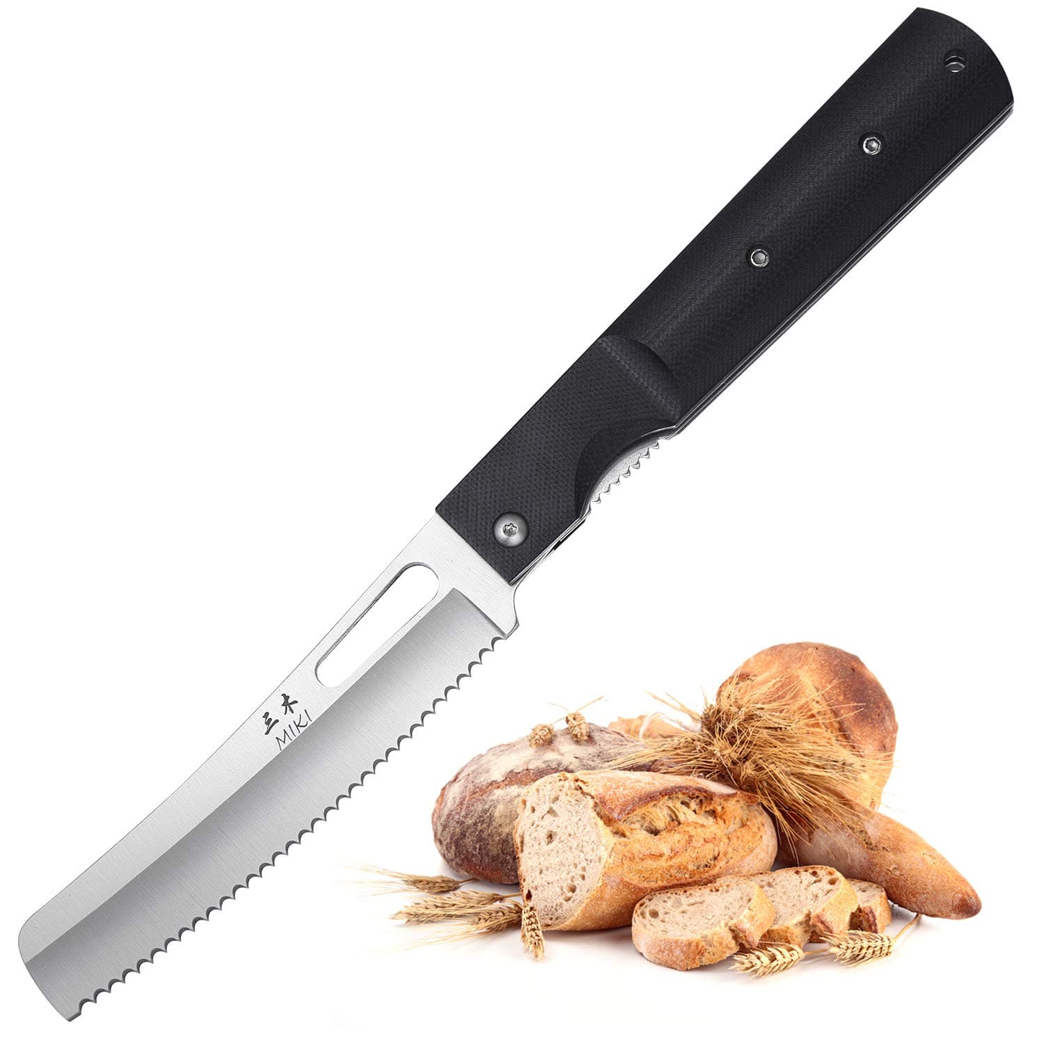 Miki440A Stainless Steel Blade Japanese Kitchen Chef Folding Pocket Knife for Outdoor Camping Cooking,Folding Serrated Knife, Bread Knife