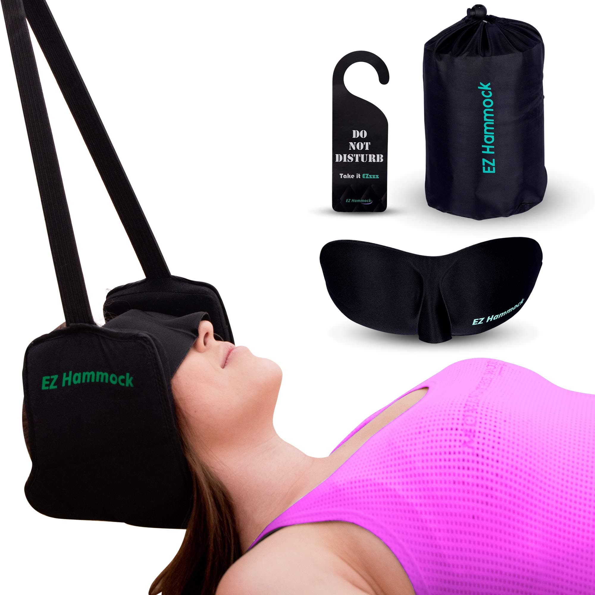 Neck Relief Hammock by Malvaney for Neck Pain Relief | Premium Memory Foam Neck Relief Hammock | Thick Durable Sewn-in Elastic Strap with 3D Eye Mask | Neck Stretcher Use Neck Relief Hammock Anywhere