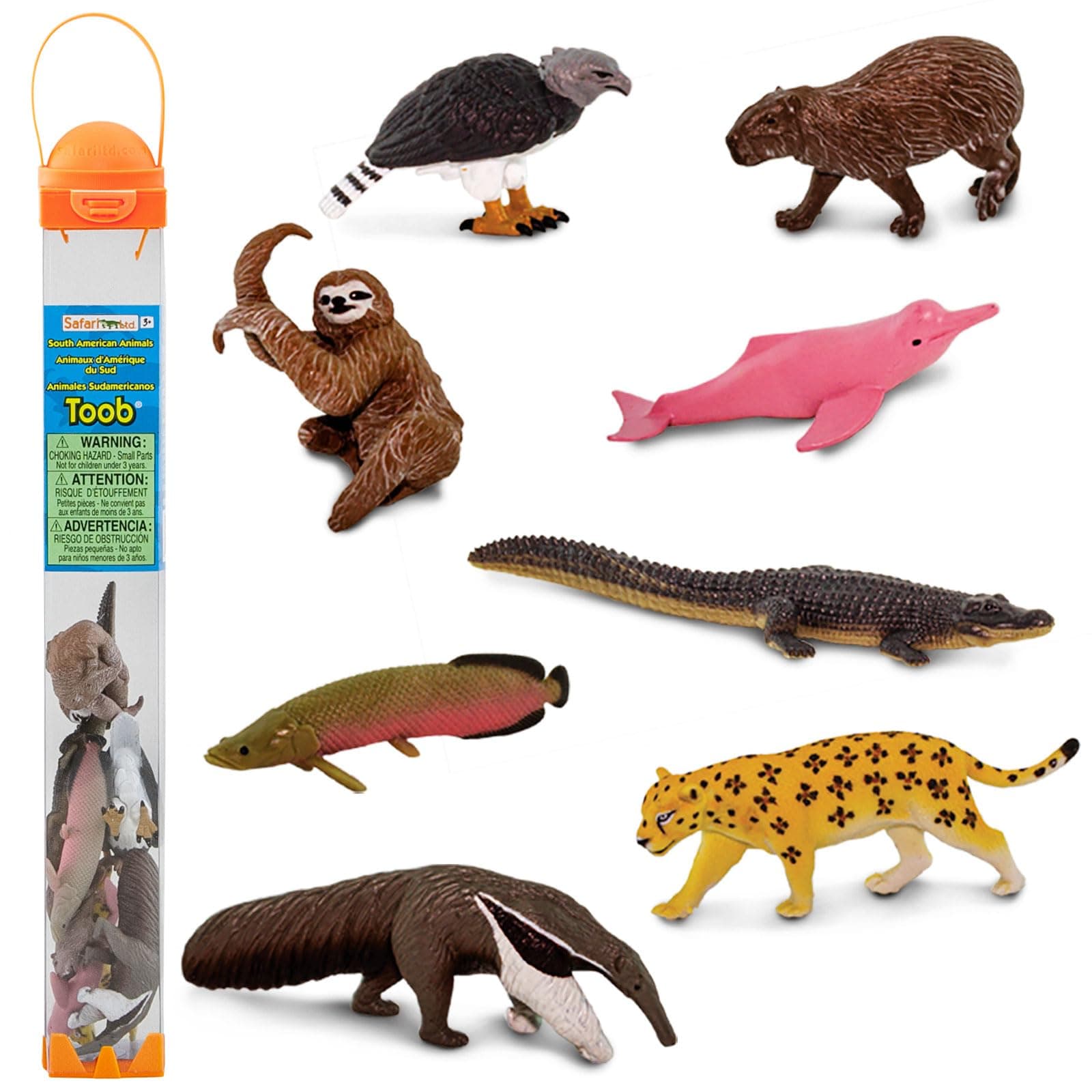 South American Animals TOOB - Toy Figurines of Jaguar, Sloth, Harpy Eagle, Giant Anteater, Capybara, Arapaima, Boto (Pink River Dolphin), & Caiman - Boys, Girls & Kids Toys Ages 3+