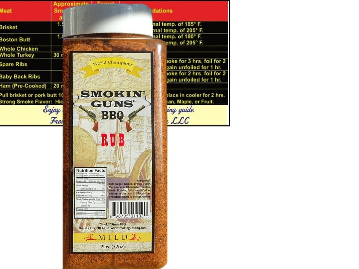 Smokin Guns BBQ Rub MILD Large 2 Pound (32 oz) Bottle with Complimentary Miniature Meat Smoking Guide Magnet Bundle