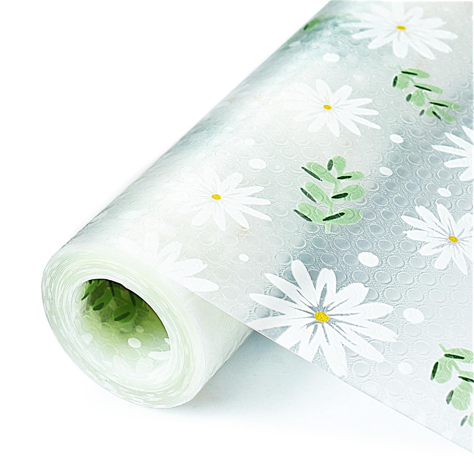 Shelf Liner, Waterproof Refrigerator Liner, Drawer Liners for Kitchen Cabinet, Bathroom Sink Mat No Slip Cupboard Mats Non Adhesive Fridge Liner EVA Place Mats Roll - Leaf Daisy 17.7"×78.7"