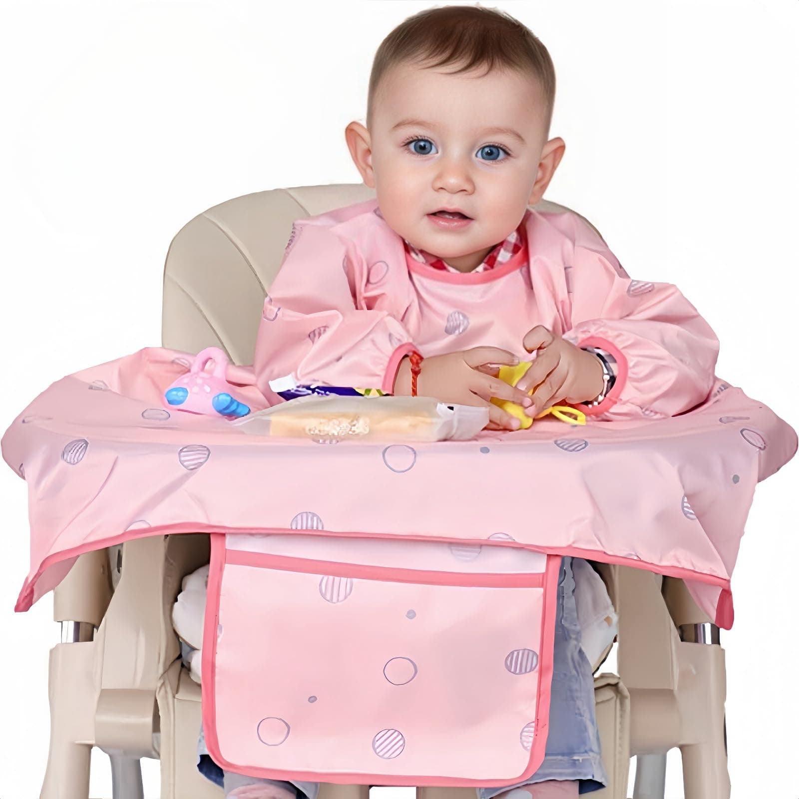MOTEERLLU Coverall Baby Feeding Bib for Eating,Long Sleeves Bib Attaches to Highchair and Table,Weaning Bibs