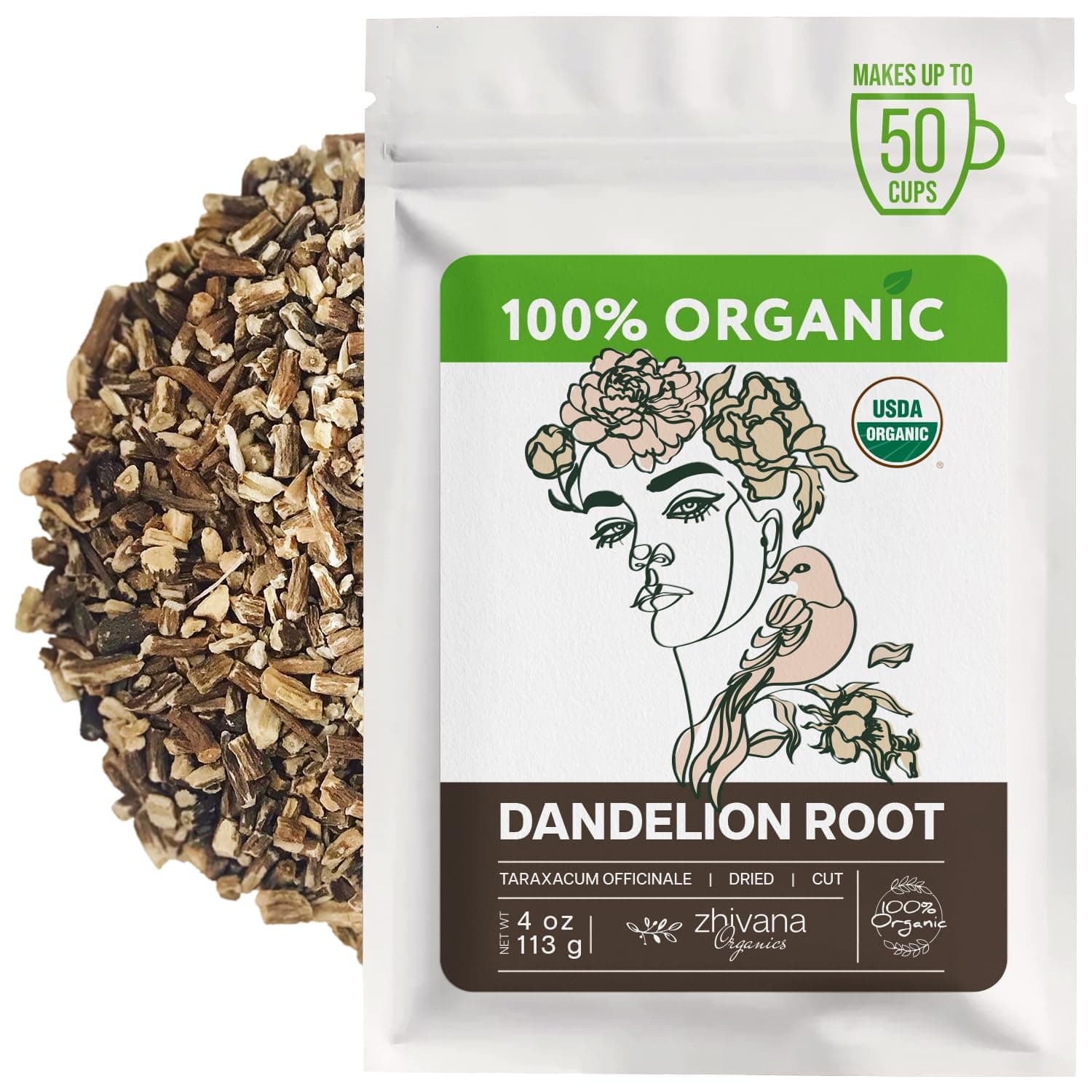 Dandelion Root Organic - Dandelion Tea - Diente de Leon Organico – Natural Cleansing, Gut Flora, Digestion, Liver, Skin – 4 oz