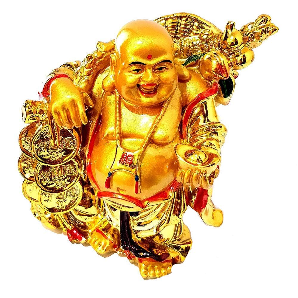 GJ Polyresin Laughing Buddha Statue, Standard, Gold