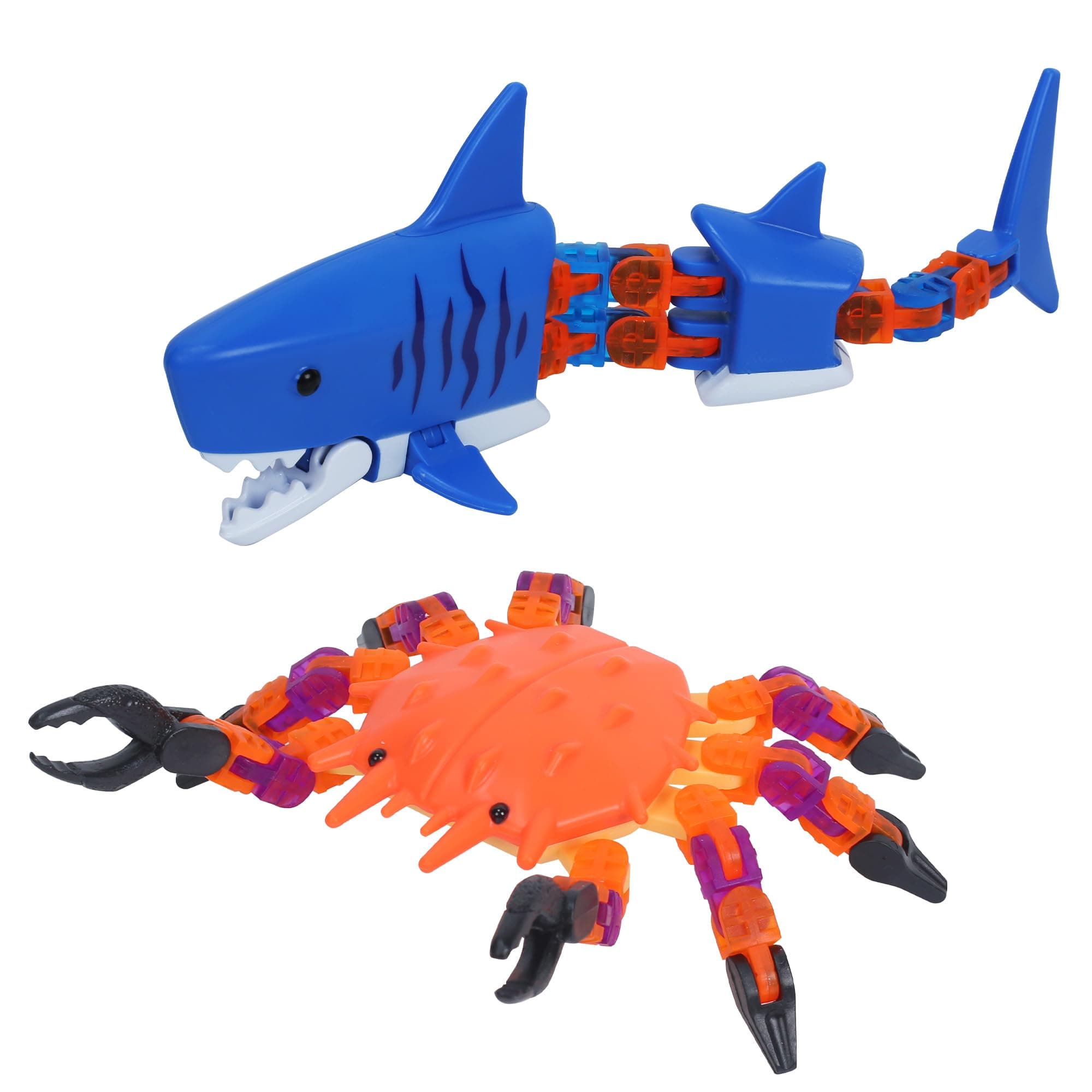 Klixx Creaturez Combo Pack - Ocean Series, Create Stop Motion Animation, Click Fidget Toys for Stress Relief, Great for Kids Ages 4 and Up (Shark + Crab)