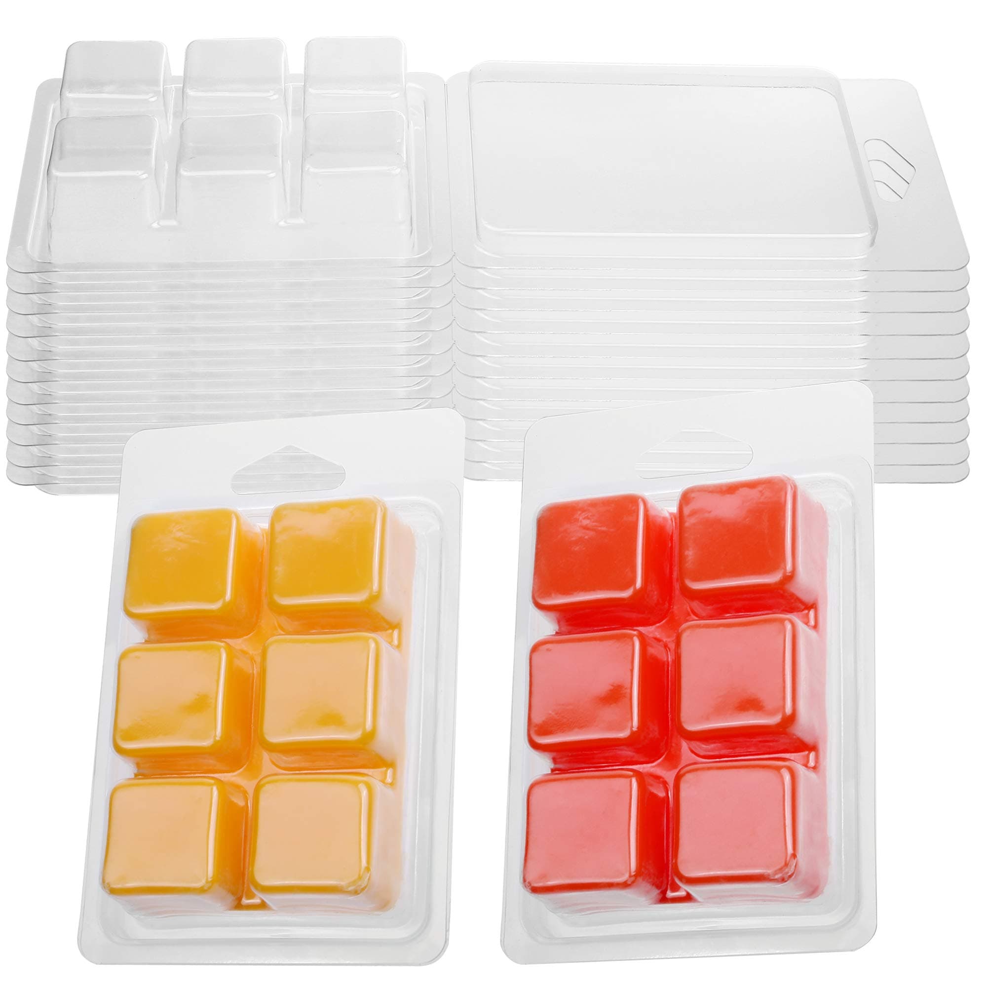 MILIVIXAY Wax Melt Containers-6 Cavity Clear Empty Plastic Wax Melt Molds-25 Packs Cubes Clamshells for Tarts Wax Melts.