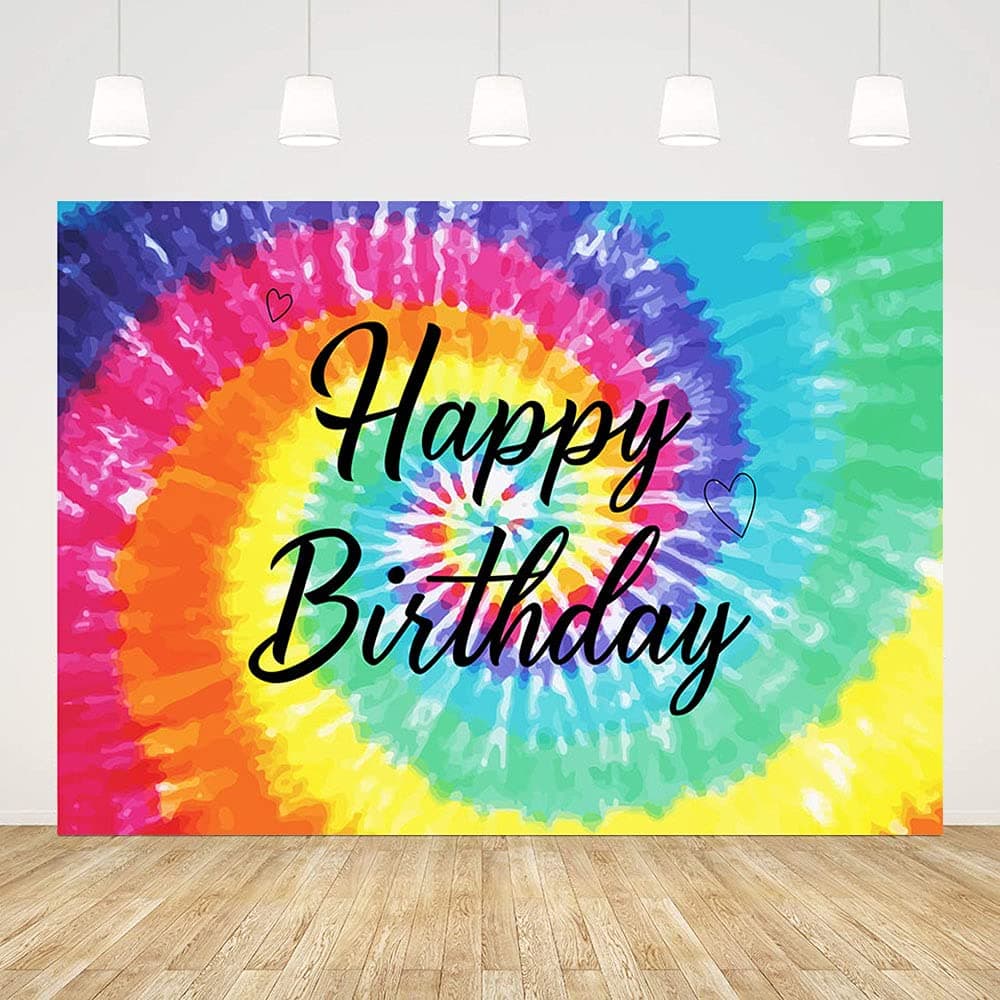 ABLIN 7x5ft Tie Dye Birthday Party Backdrop Colorful Paint Peace Love Rainbow Photo Background Happy Bady Party Decorations Hippie Groovy Decor Cake Table Banner Props Supplies