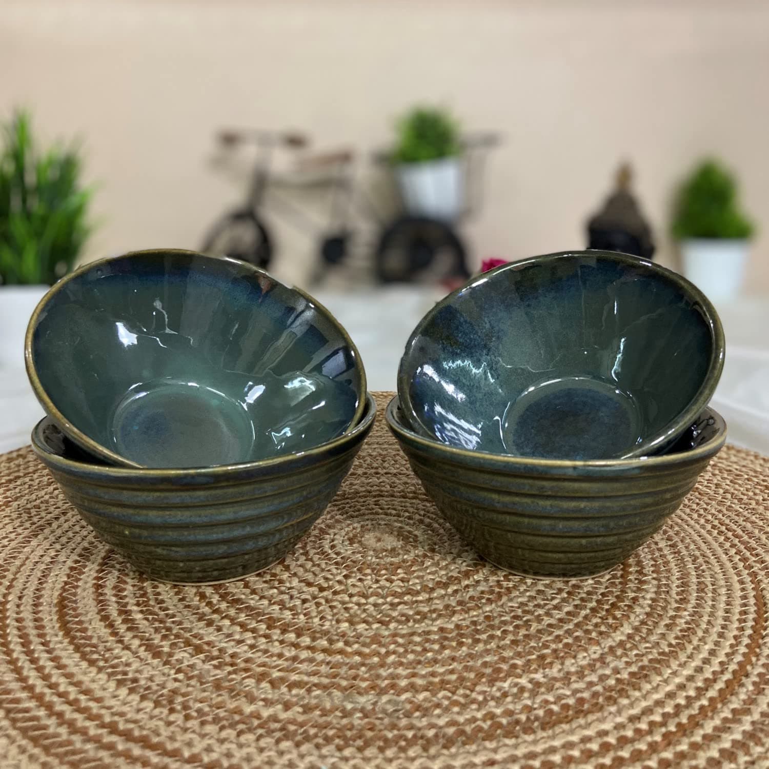 CERAMIC DININGCERAMIC DINING Studio Collection Emerald Green Designer Ceramic Dinner Bowls Set of 4 || Dinner Bowls || Pudding Bowls