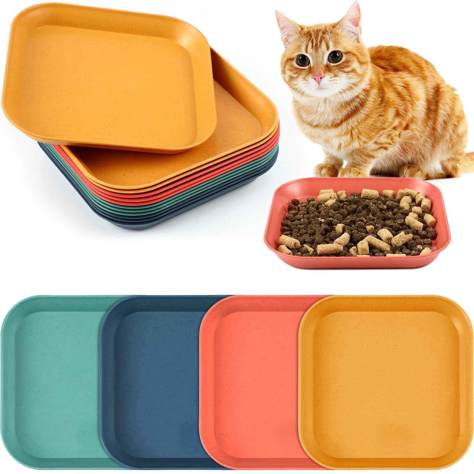 12 Pieces Whisker Fatigue Relief Cat Bowl 6 Inch Shallow Cat Food Dish Cat Wet Feeding Bowls Wide and Small Pet Plate for Kittens and Short Legged Cat, Wheat Straw (Square)