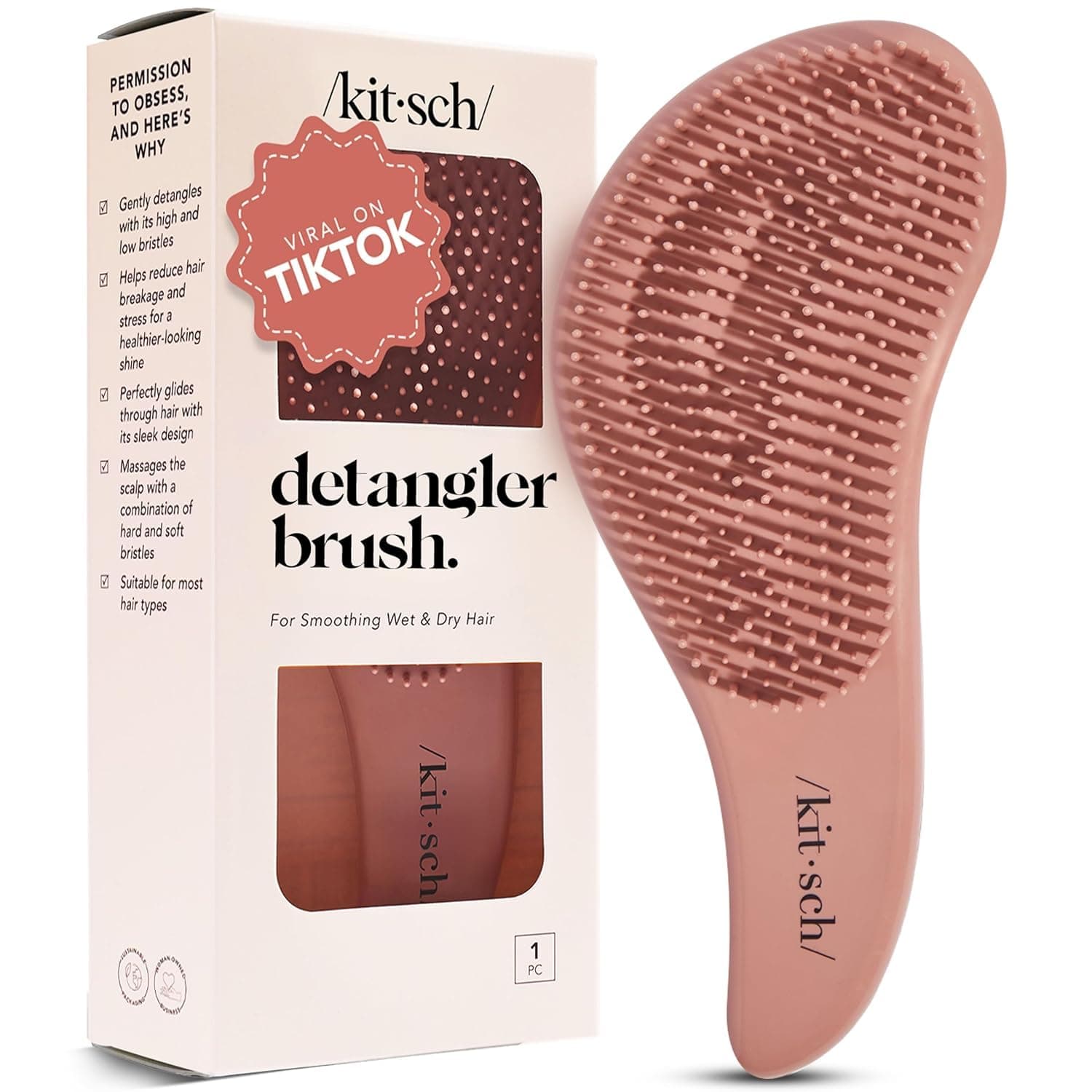Kitsch Detangler Brush – Gentle Curly Hair Brush with Flexible Bristles for All Hair Types - Wet or Dry | Detangling Hair Brushes for Women & Men, Hairbrush for Adults & Kids - Terracotta