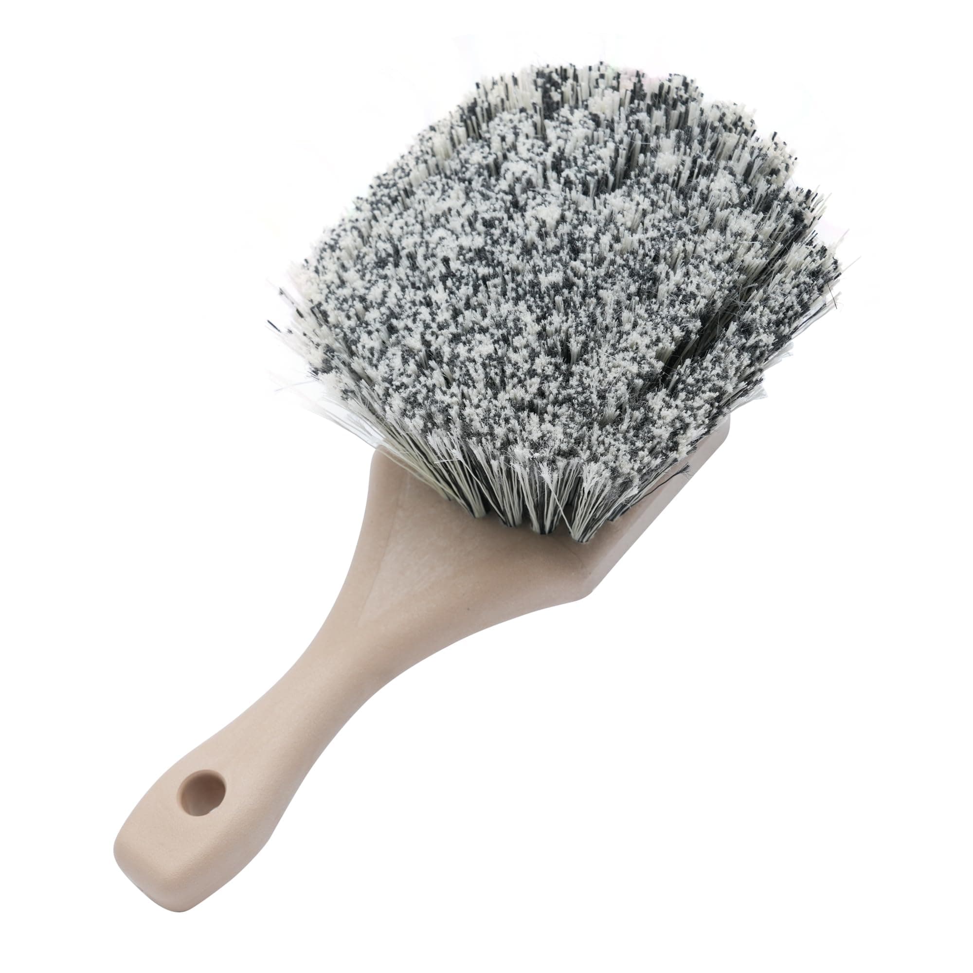 Professional 8.5-Inch Gentle Surface Cleaning Brush with Durable Salt & Pepper Polystyrene Bristles, Compact Short Handle, Resistant to Acids/Detergents, Perfect for Car Detailing & Home Use
