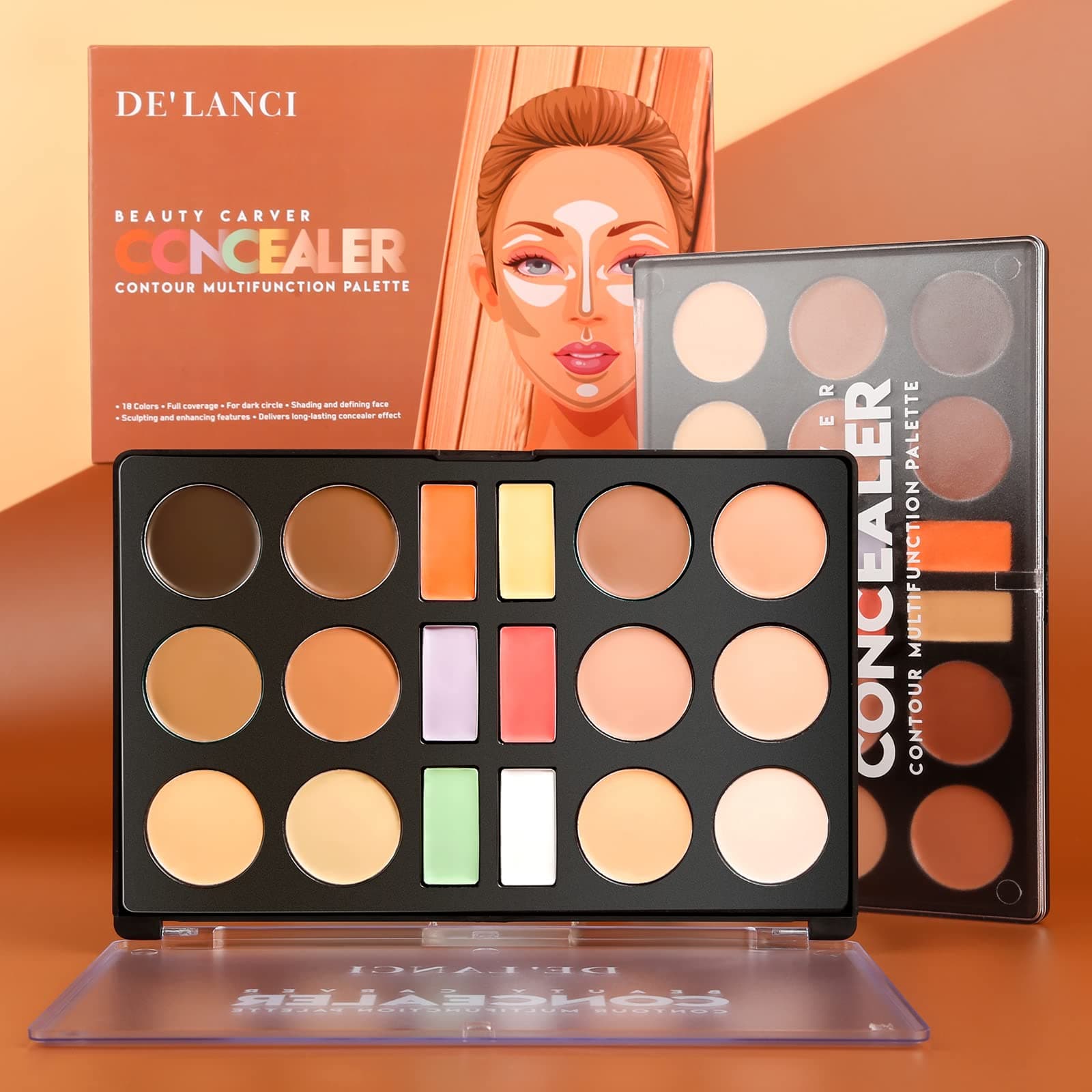 DE'LANCI Concealer Palette, 18 Color Cream Contour Makeup Palette for Foundation, Full Coverage True Complexion Contour Palette Professional Natural with Waterproof & Malleability Performance