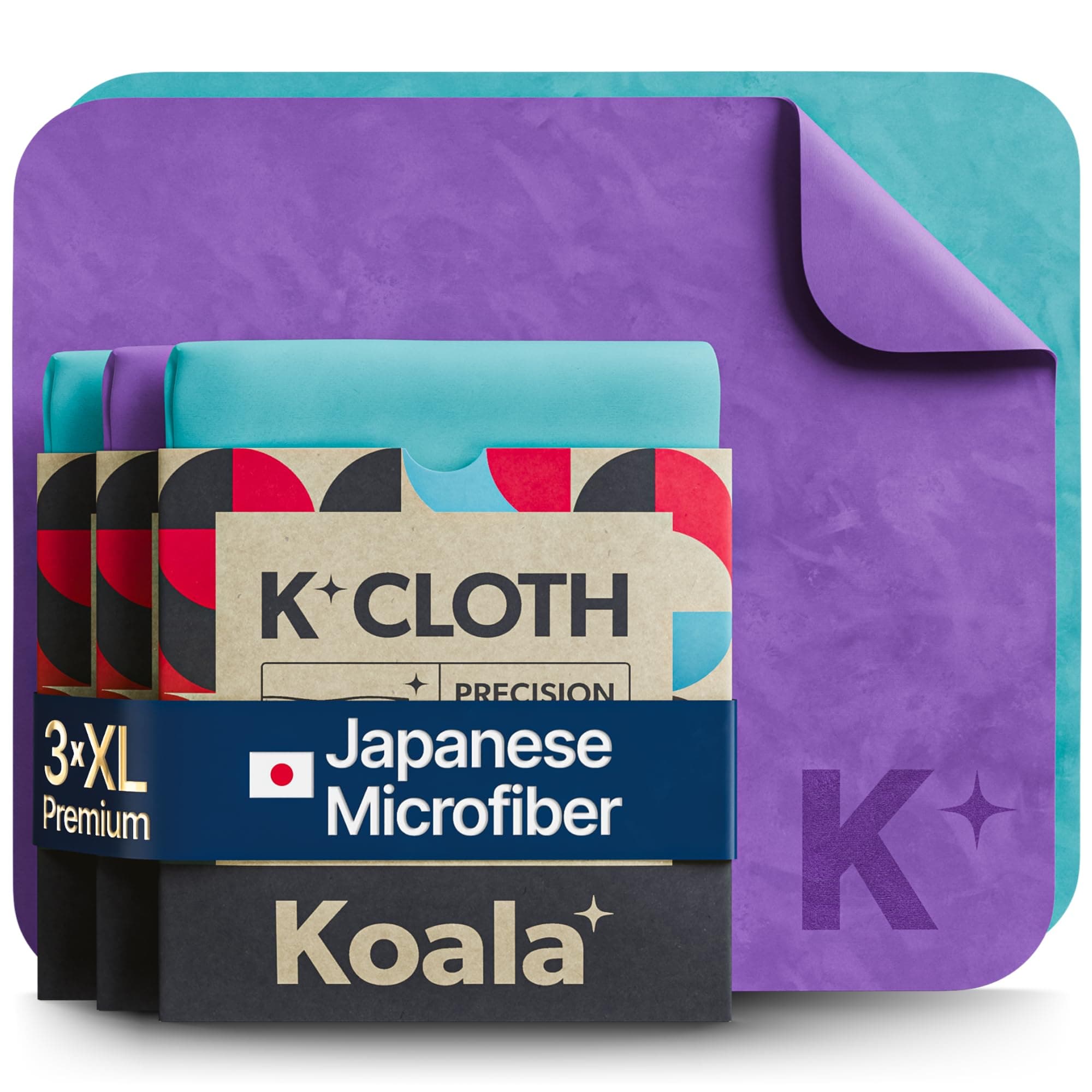 Koala Lens Cleaning Cloth | Japanese Microfiber | Glasses Cleaning Cloths | Eyeglass Lens Cleaner | Eyeglasses, Camera Lens, VR/AR Headset, and Screen Cleaning | Blue & Purple (Pack of 3)