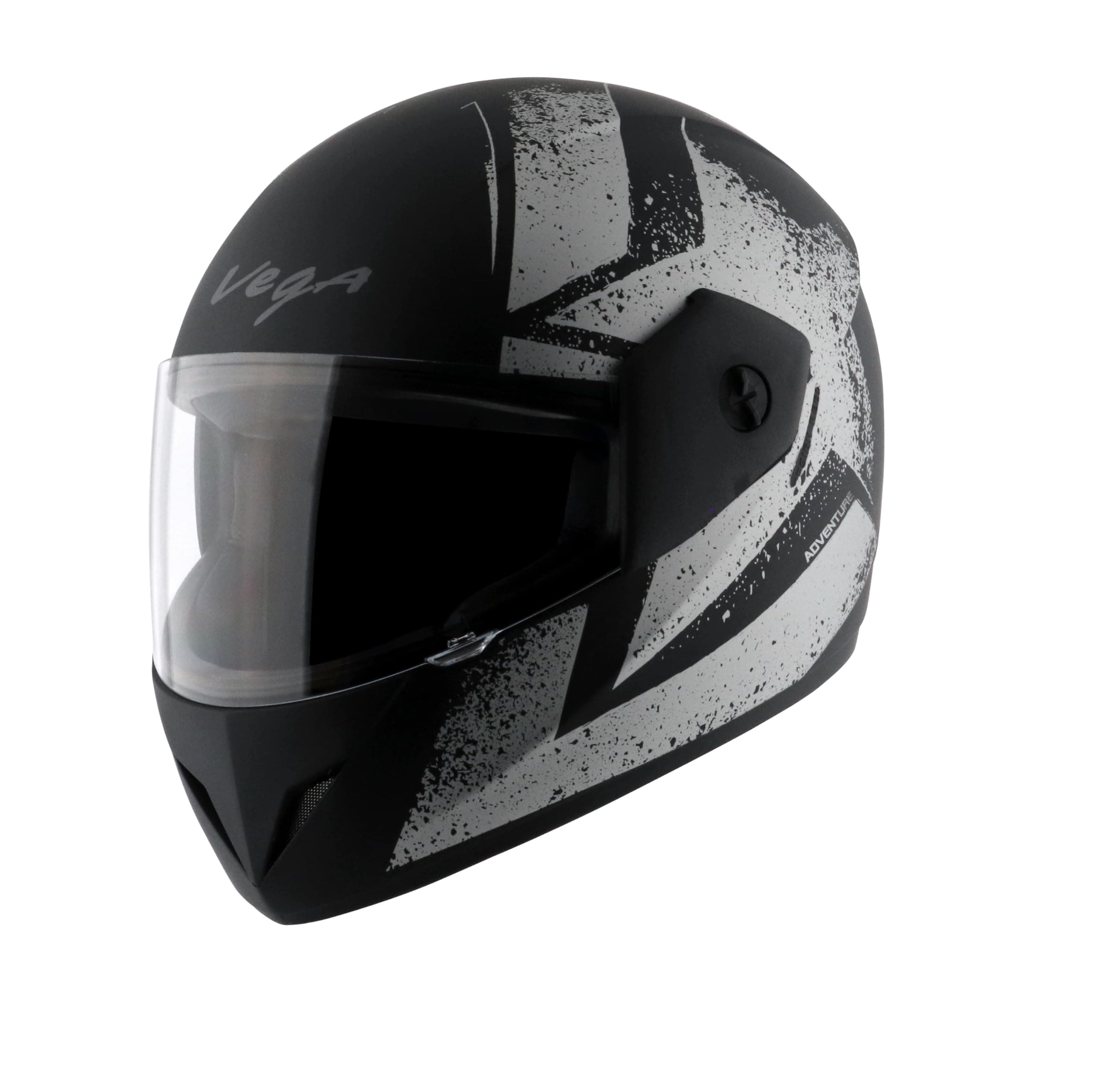 Vega Cliff Dx Adventure ISI Certified Lightweight Full Face Smooth Matt Finish Helmet for Men and Women with Clear Visor(Dull Black Silver, Size:M)
