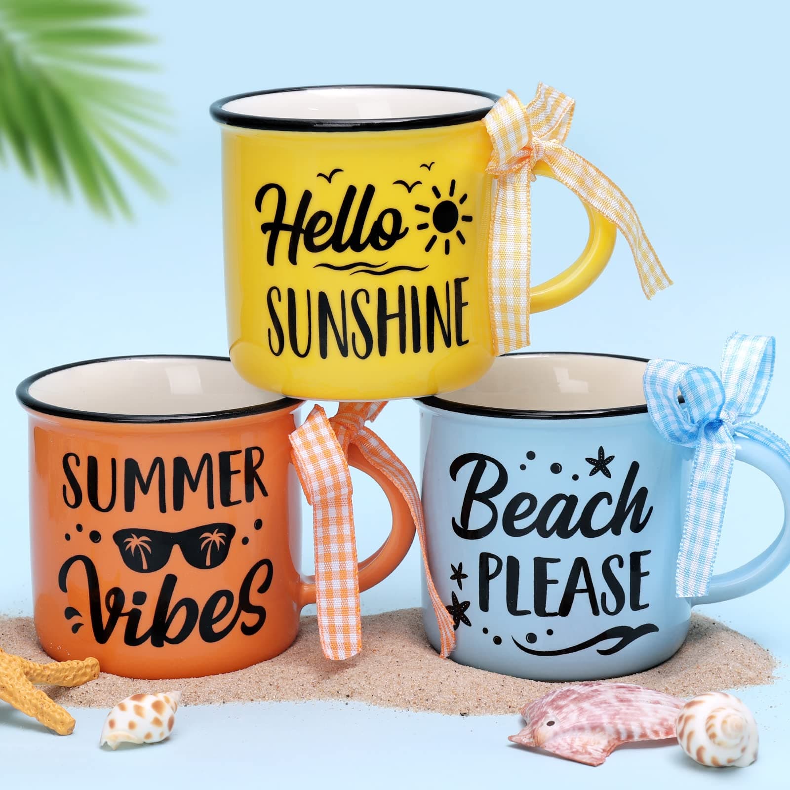 Nefelibata Summer Mini Coffee Mugs Beach Theme Tiered Tray Decorations Summer Vibes Beach Coffee Cups Farmhouse Hello Summer Home Kitchen Table Decor Hawaiian Party Supplies Set of 3