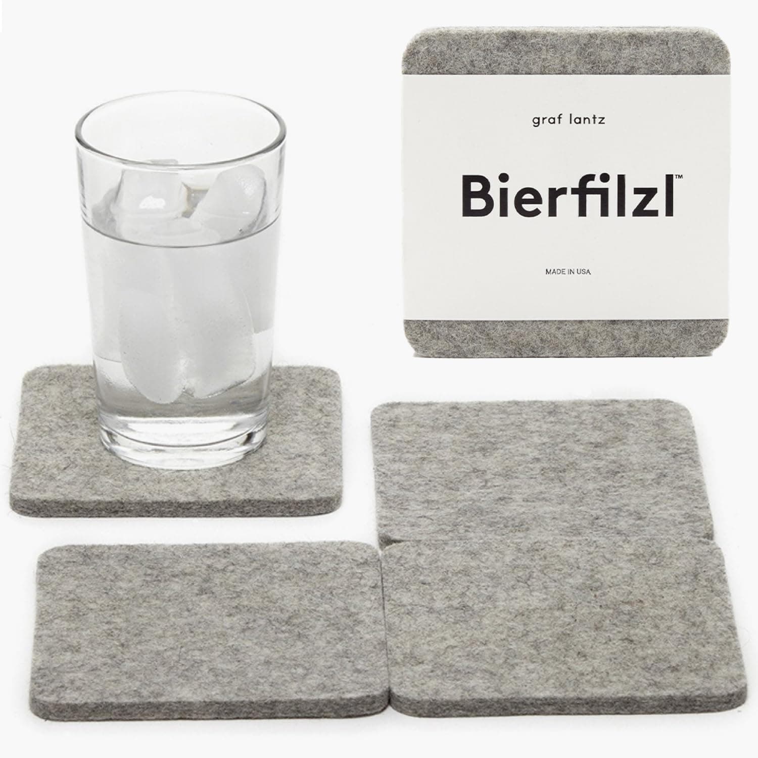 Graf LantzBierfilzl Felt Coasters - Square - 100% Merino Wool - Moisture Wicking - Heat Resistant - Sustainable - Absorbs - Home Decor - Housewarming Gift - 4 Coaster Set - 4" x 4" x 5 mm - Granite
