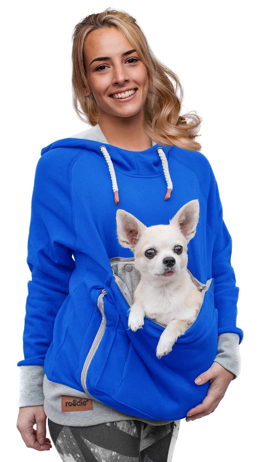 Pet Pouch Hoodie Small Pet Carrier - Dog Cat Pouch Hoodie Sweatshirt Kangaroo Pocket Holder - No Ears - Women's Fit