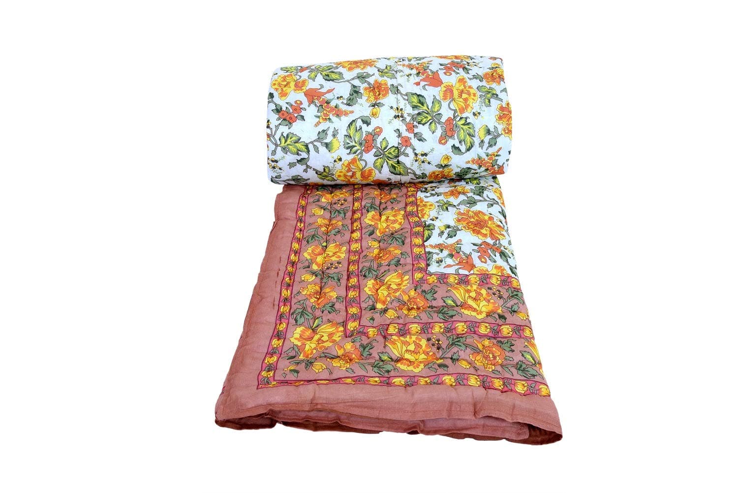 Sponsored Ad - Namaste India Pure Cotton Jaipuri razai rajai Traditional sanganeri Print Single Bed Quilt Blanket (Orange)