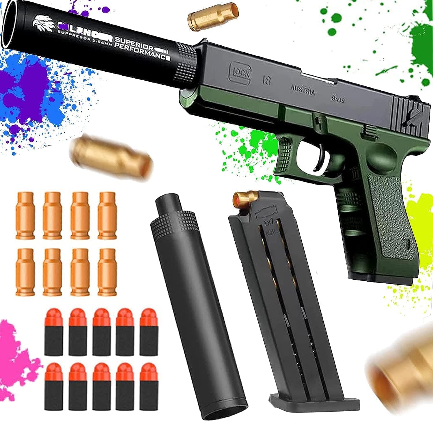 Xizheng Glock Guns Cool Toys Fake Gun Toy Guns for Boys Toy Guns That Look Real Gun Pistol Ejecting Magazine Toy Pistol Cap Gun Training Play Unique Gift Intended for Fun Not Distance or Accuracy