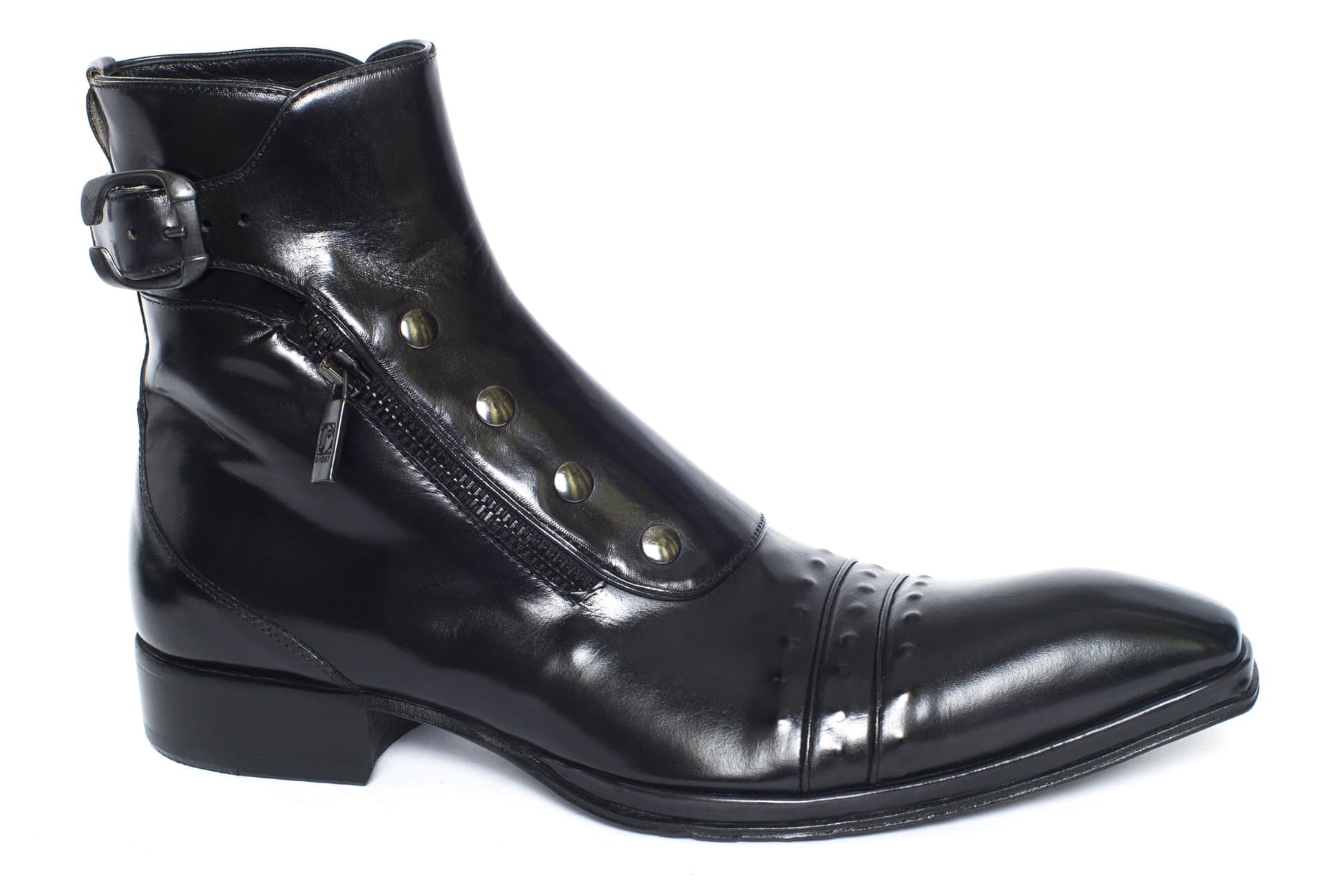 Jo Ghost3206 Italian Black Ankle Boots with 2 Zippers and Buttons