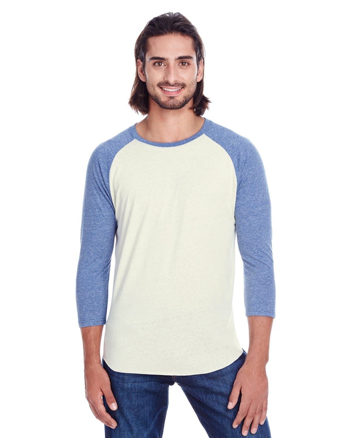 Unisex Triblend 3/4-Sleeve Raglan CREAM/ NAVY TRIB 3XL