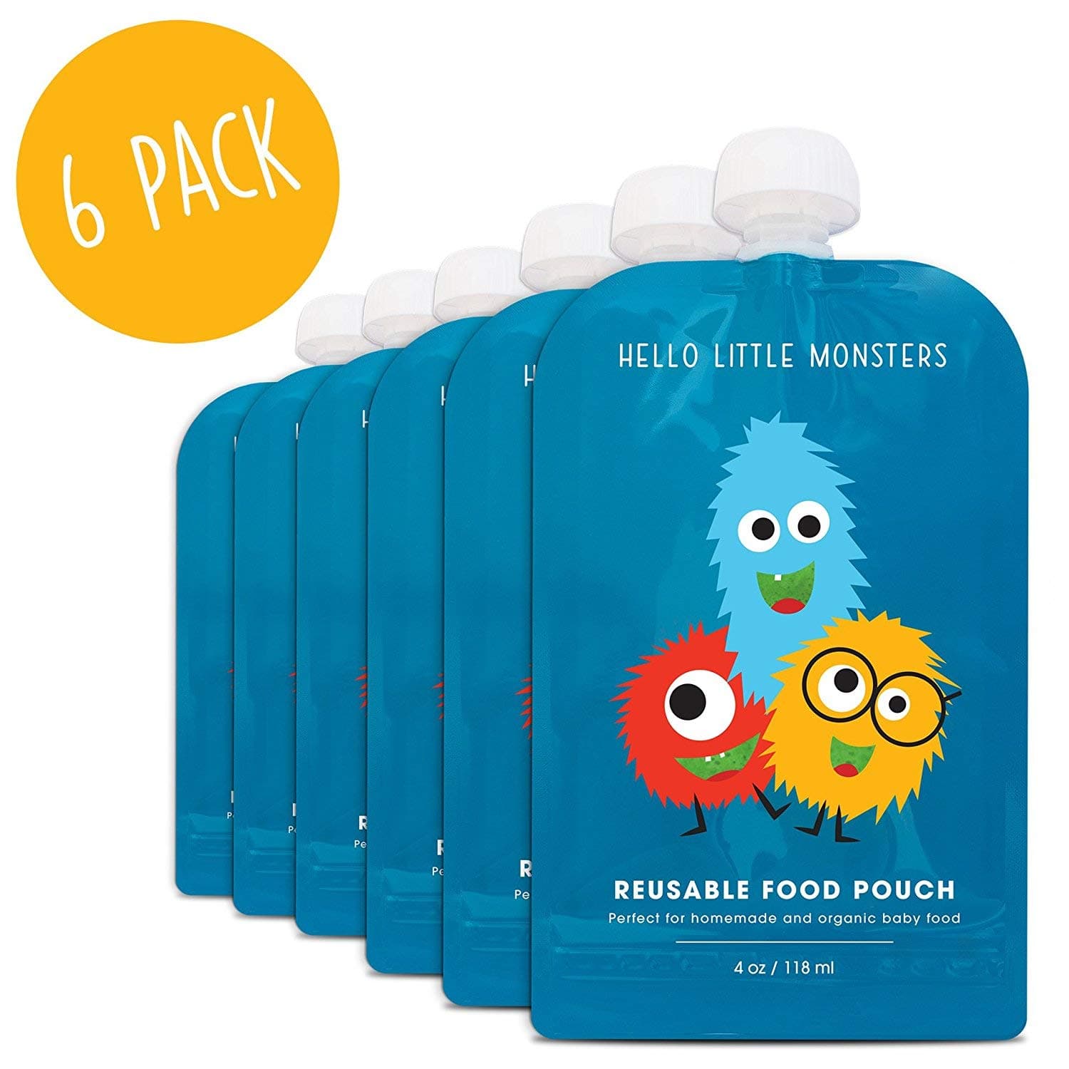 Baby Food Pouches, Reusable Weaning Fill Pouch Bags: Feeding; Freezer Storage by Hello Little Monsters (4oz / 118ml)