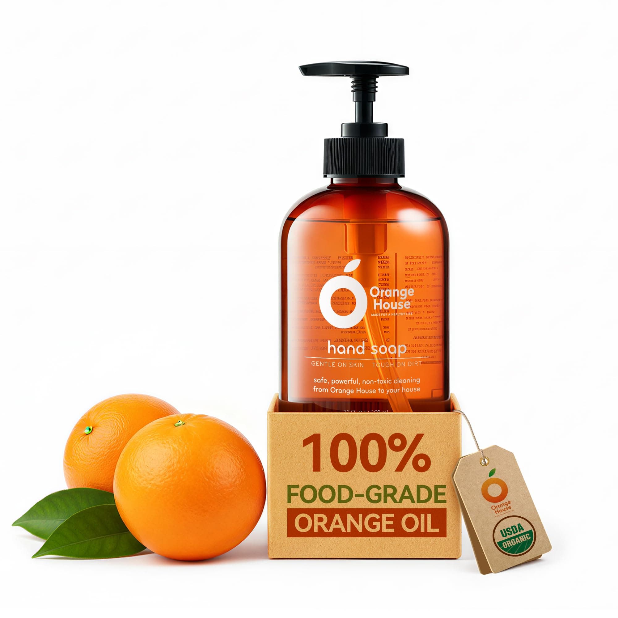 Natural Liquid Hand Soap with Food-Grade Orange Oil, Cruelty-free, Soft and Moisturizing, 12 Fl Oz