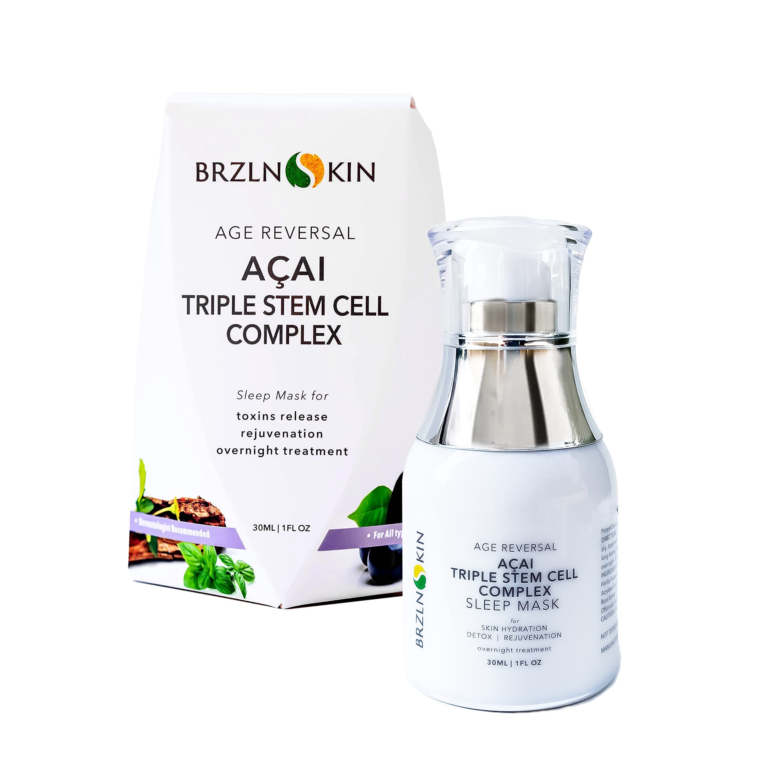 Acai Triple Stem Cell Overnight Face Mask | Brazilian Treatment Rejuvenating Facial Sleep Complex Nourishing Formula | Anti Aging 1 oz