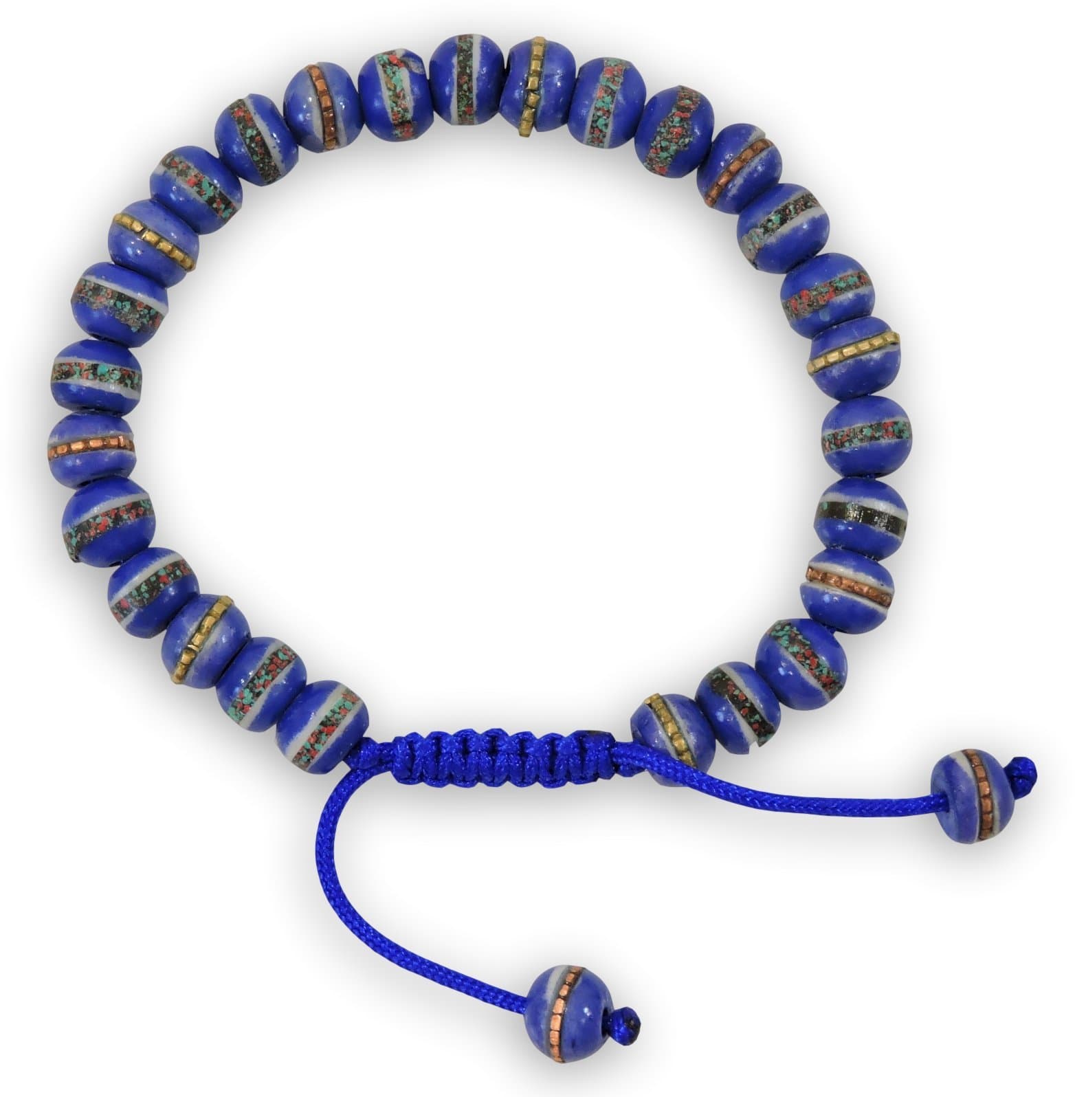 Tibetan Prayer Mala Embedded Medicine Bracelet Yoga Healing Beads Adjustable Wrist Mala Tibetan Prayer Beads For Meditation Many Color Choices (Royal Blue)