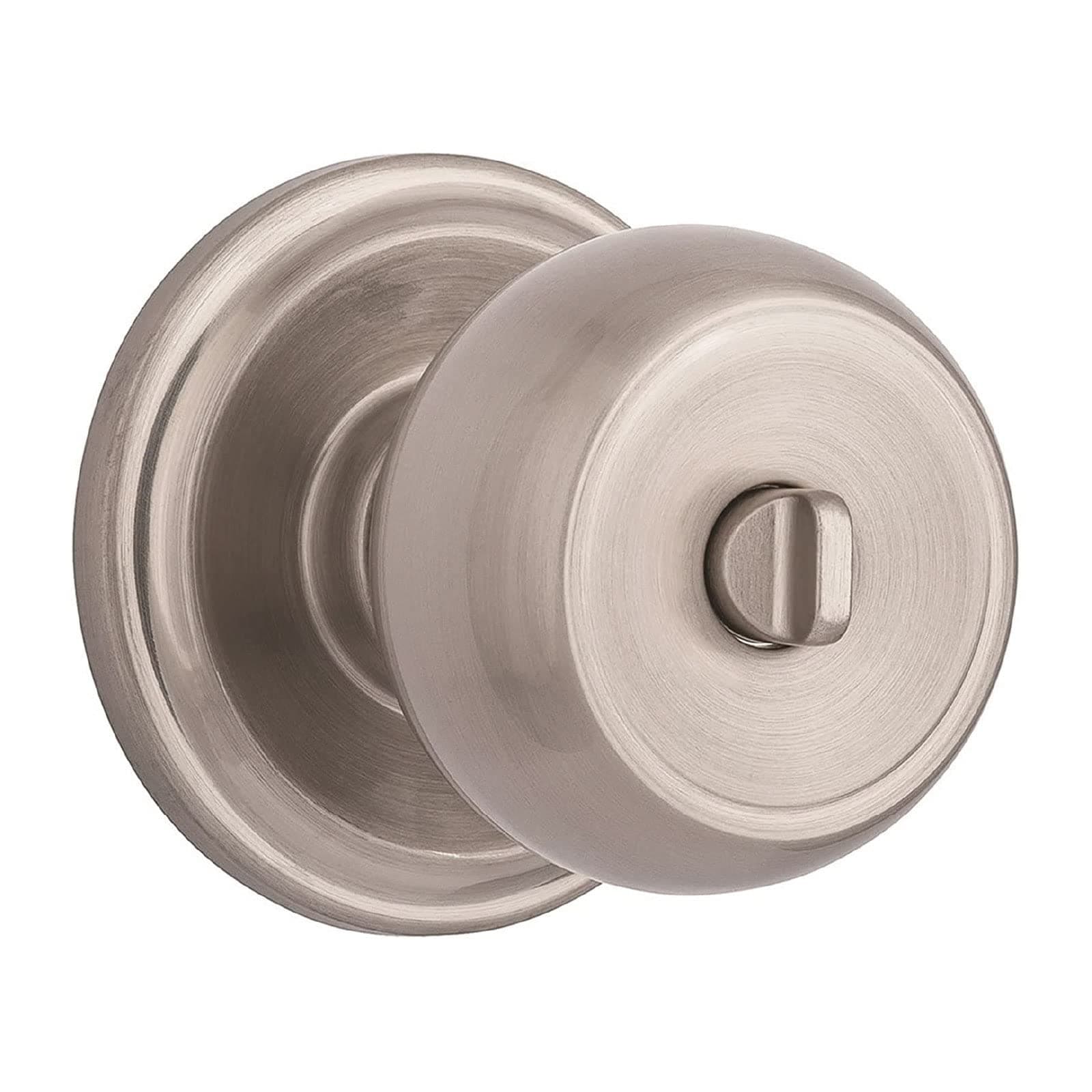 BRINKS - Stafford Bedroom Bathroom Privacy Lockset Door Knob, Satin Nickel - Modern Decor Interior Door Lever Handle Set Privacy Lock Opens Hands-Free