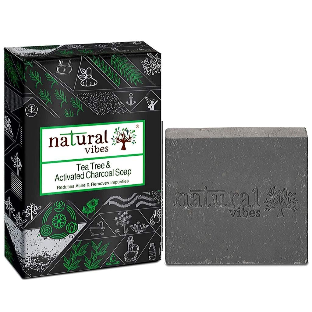Natural Vibes Tea Tree and Activated Charcoal Soap, 150g, (No Parabens, Sulphate, SLS, SLES, Silicon) (pack of 1)
