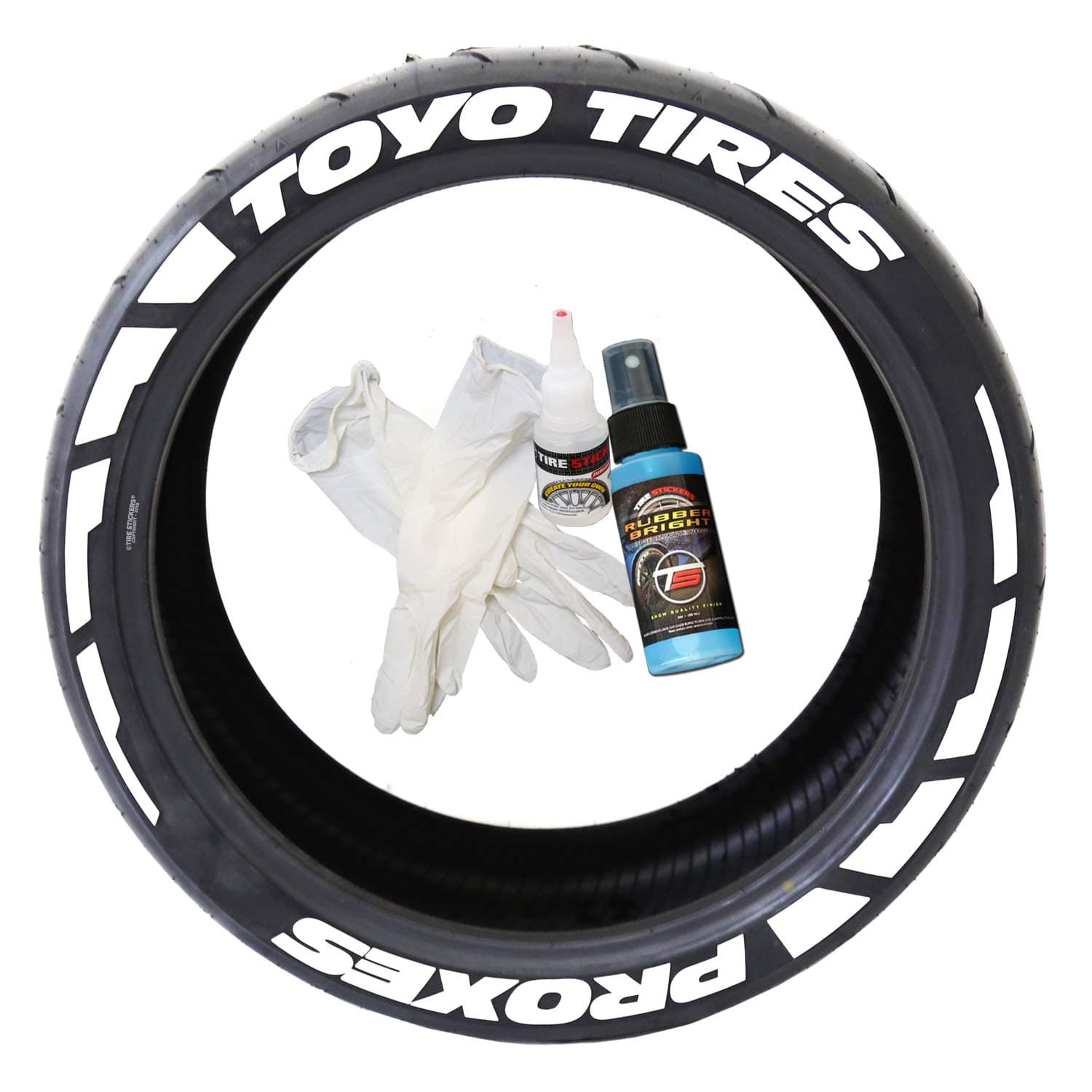 Tire Stickers Toyo Tires Proxes Frost Edition - DIY Permanent Rubber Tire Lettering Kit with Glue & 2oz Bottle Touch-Up Cleaner / 17-18 Inch Wheels / 1.25 Inches/White 8 Pack