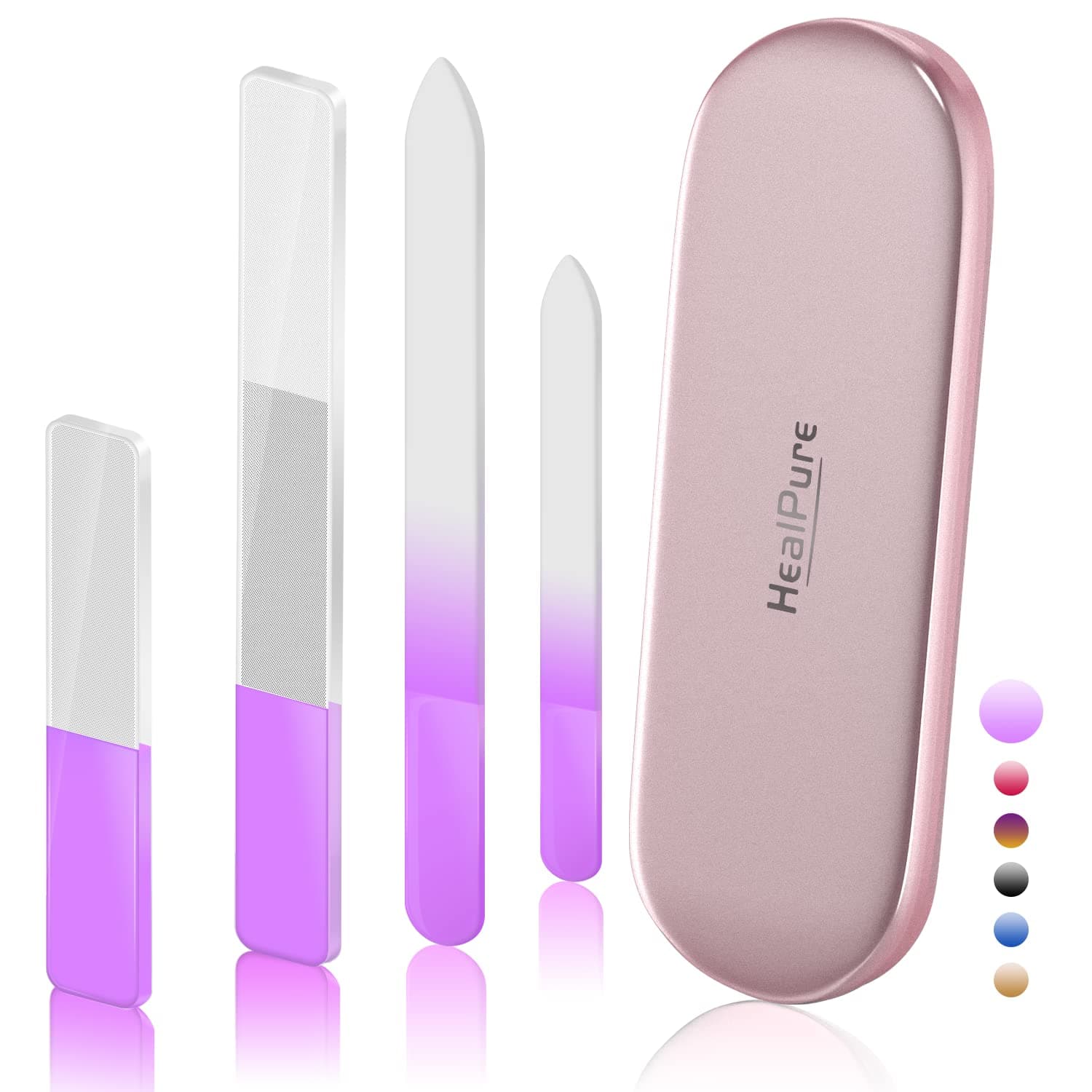 Glass Nail File and Shiner – 4PC Double Sided Etched Crystal Nail Buffer Files and Nano Nail Polishers, Professional Salon Manicure Tools Kit for Acrylic and Natural Nail