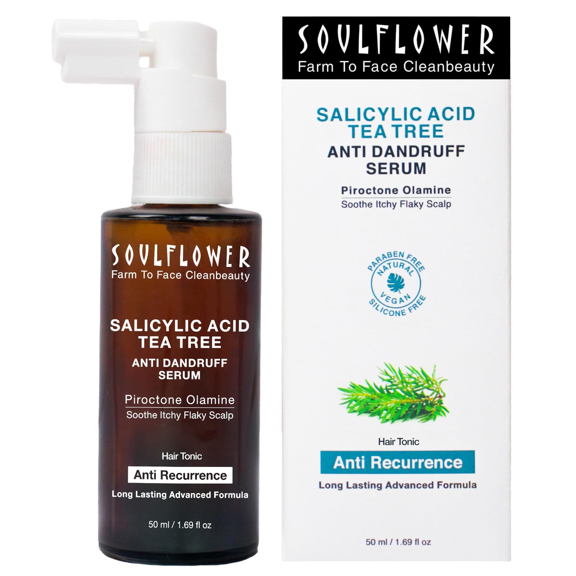 Soulflower Anti Dandruff Hair Serum with Piroctone Olamine, 2% Salicylic Acid & Rosemary Essential Oil for Hair Growth, Anti Hair Fall, Frizz Control Lotion for Men & Women for All Hair Types | 50ml