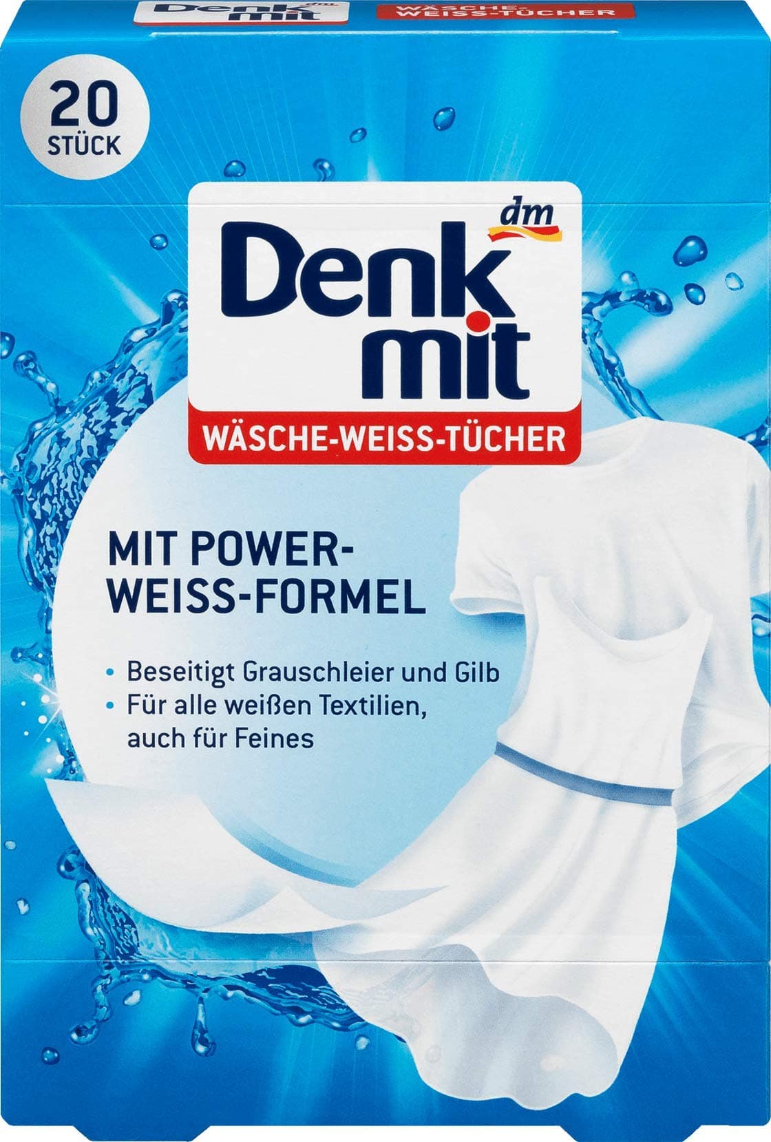 DENKMIT - WHITE LAUNDRY WIPES, 20 pc - With Power White Formula - Eliminates gray and yellow haze | Germany