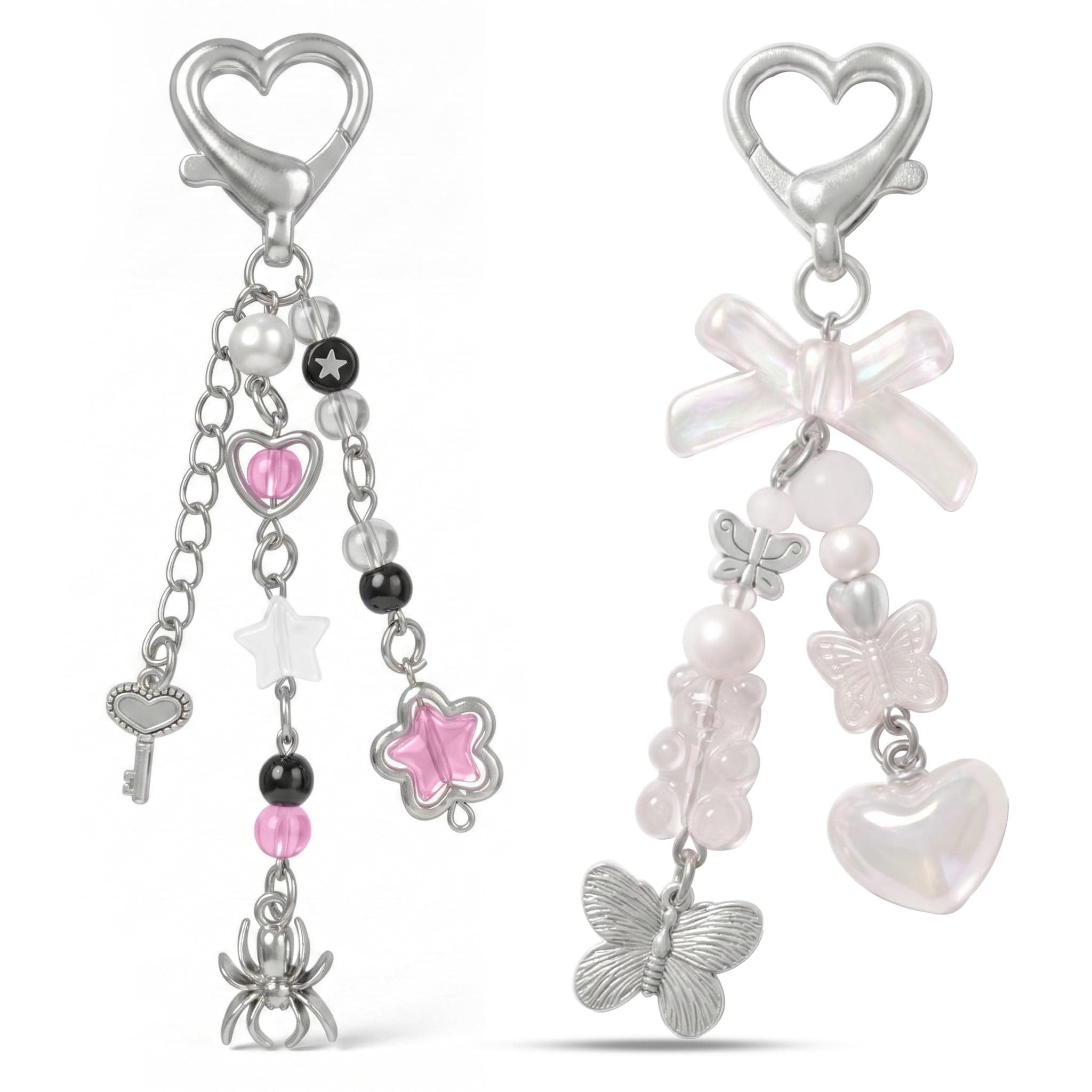 Aesthetic Y2K keychains Cute Butterfly Star Strawberry Bear Guitar Keychains Charms for Women Bag Purse Gifts