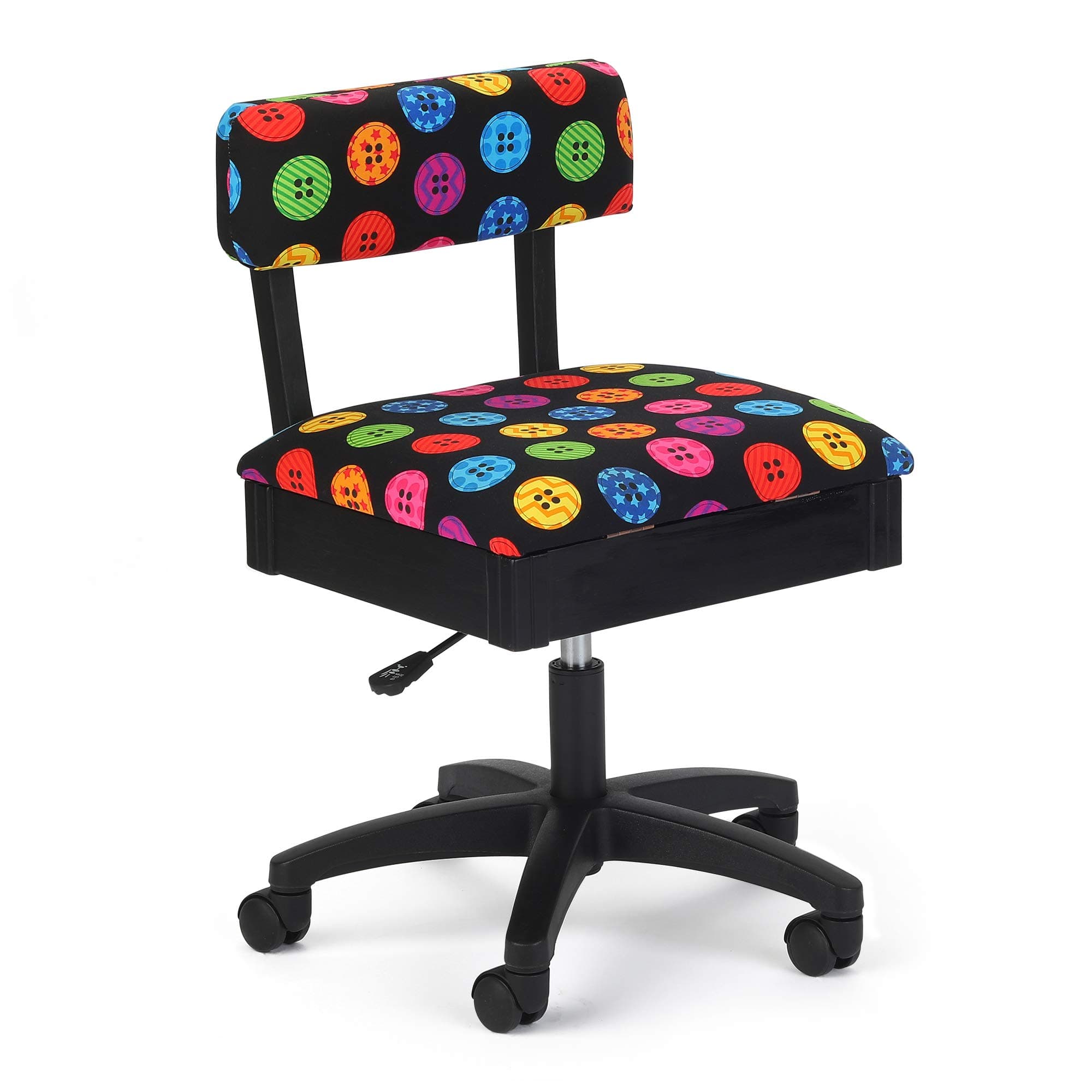 H8013 Adjustable Height Hydraulic Sewing and Craft Chair with Under Seat Storage and Printed Fabric, Bright Button Fabric Print