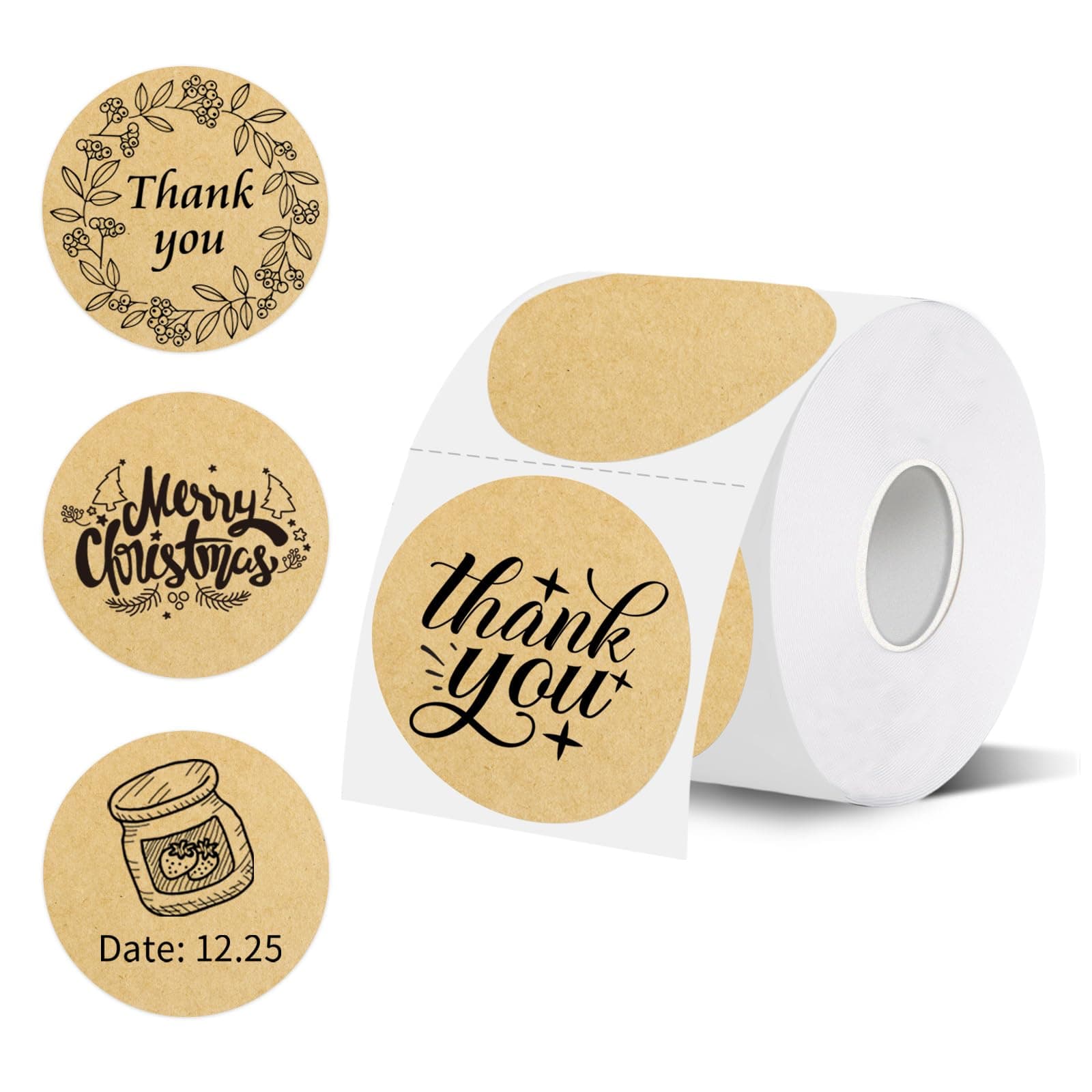 Thermal Labels,2 Inch Kraft Paper Color Round Thermal Printer Stickers,Self-Adhesive Round Direct Thermal Labels,Thermal Stickers for DIY Logo Design,Name Tag (500/Roll