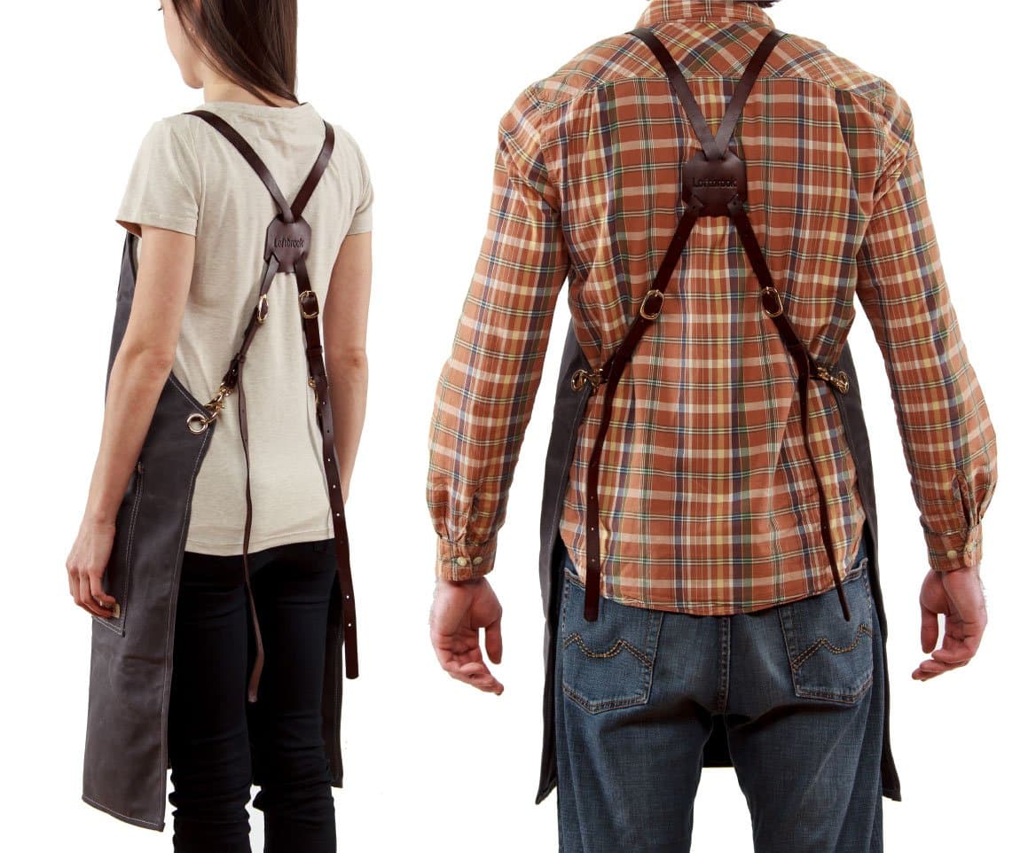 Versatile Waxed Canvas Heavy Duty Unisex Work Apron with Genuine Leather Adjustable Cross-Back Straps up to XXL | Loftbrook Aprons