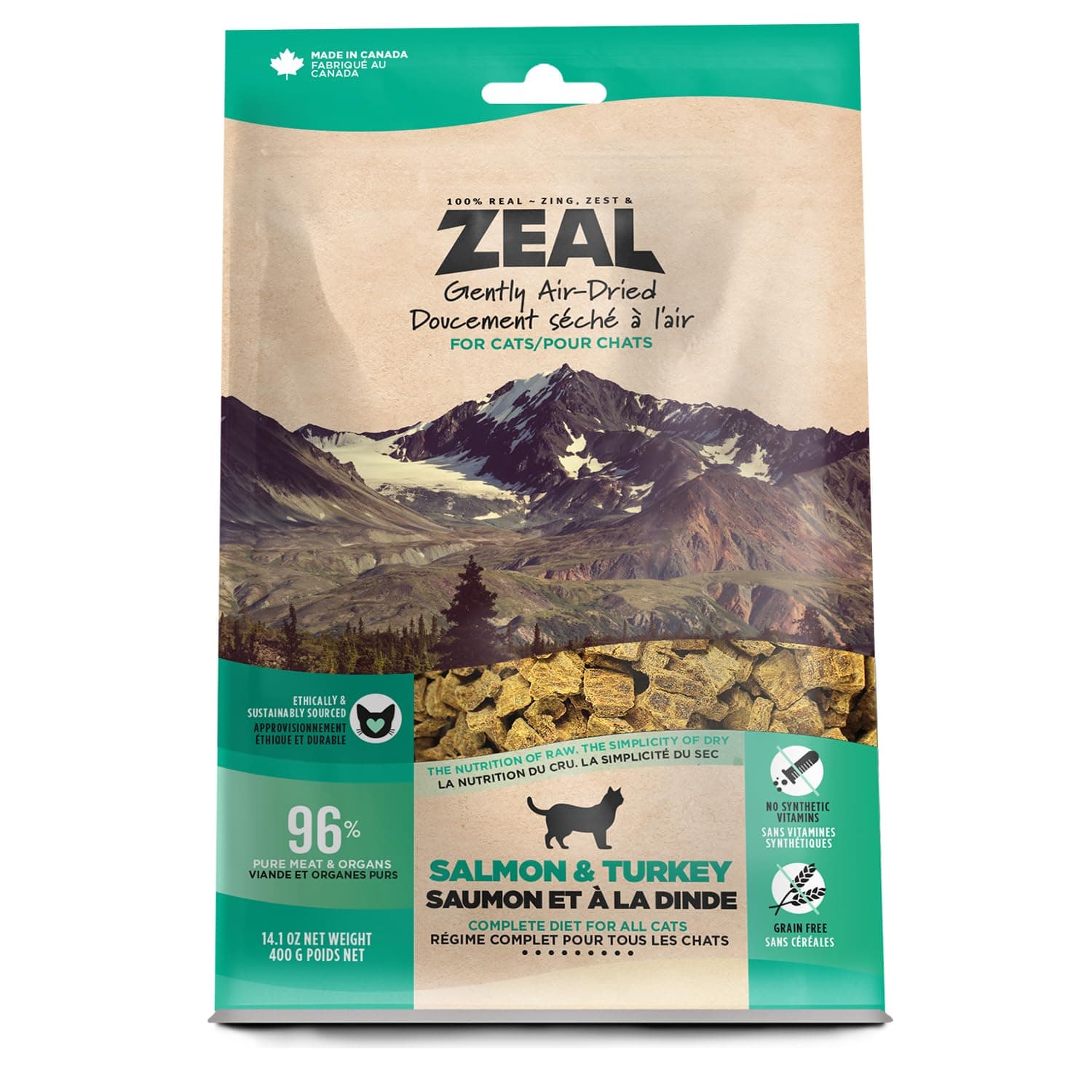Zeal Canada air-Dried cat Food Turkey & Salmon recipe-14 oz / 400 Grams