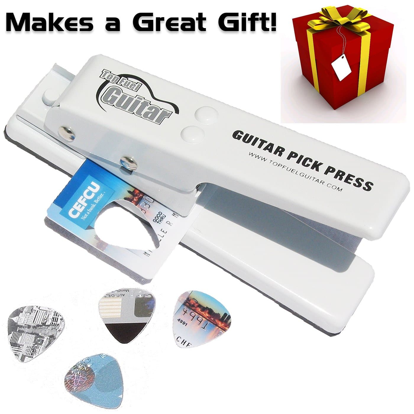 Top Fuel Guitar - DIY Guitar Pick Punch Makes Perfect Guitar Picks In Seconds - Create Cool Personalized Pick Jewelry - Make One Of A Kind Pick Necklaces, Bracelets, Key Chains, Artwork, Perfect Gift!